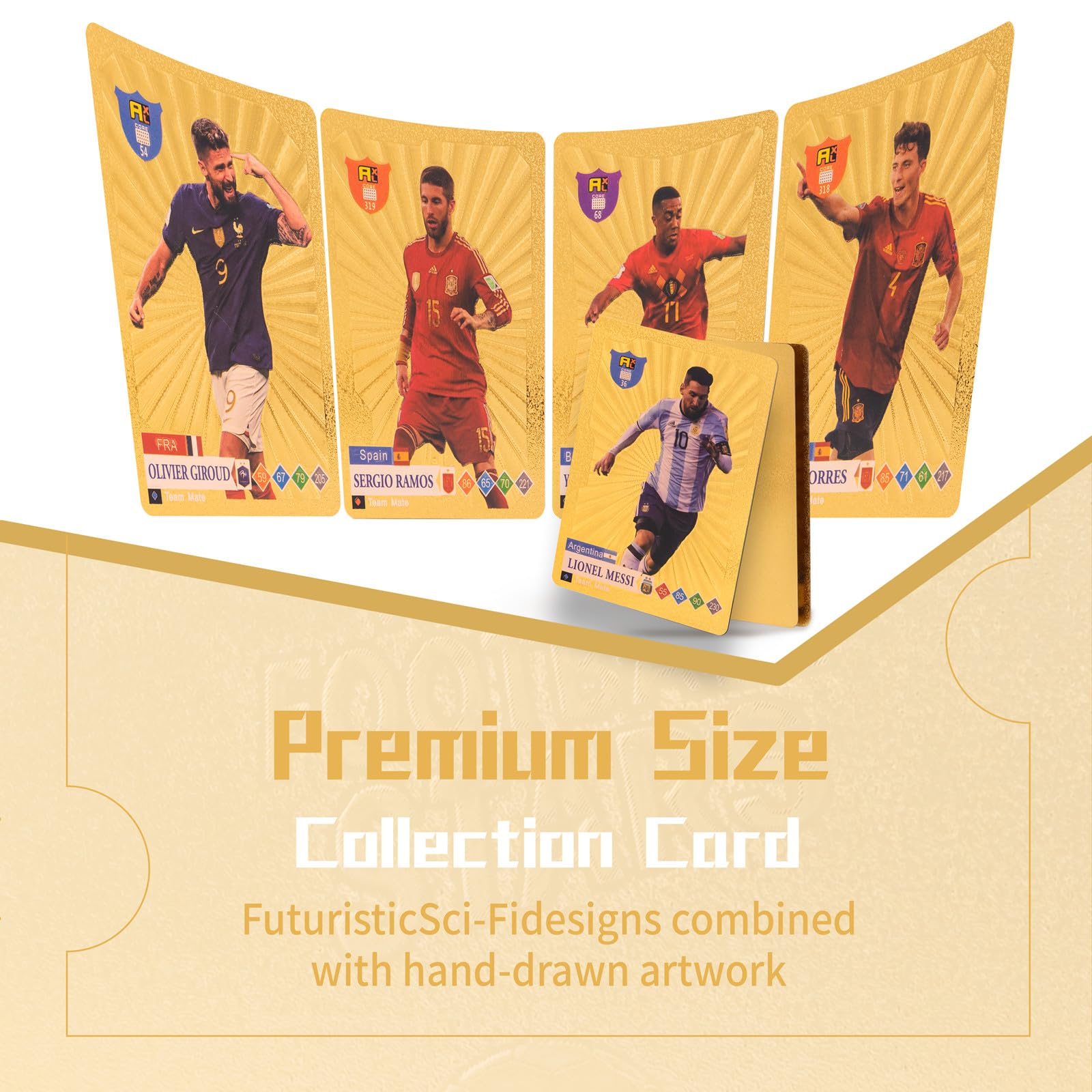 2024 World Cup & UEFA Champions League Gold Foil Soccer Trading Cards - Complete Collection Pack with No Duplicates - Perfect for Kids Gifts, Collectors & Fantasy Football Fans