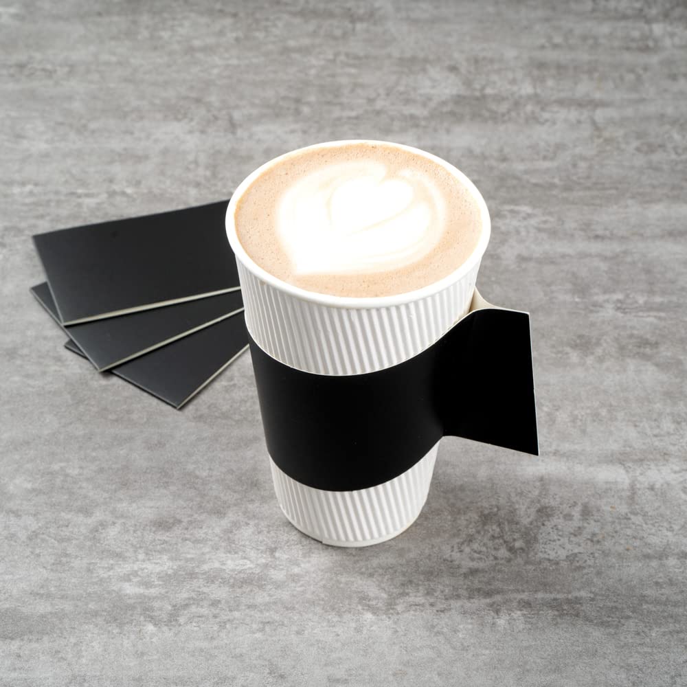 Restpresso 1000-Pack Disposable Hot Coffee Sleeves with Handle - Fits 12oz, 16oz & 20oz Cups - Eco-Friendly Black Paper Cup Jackets (Cups Sold Separately) - Perfect for Coffee Shops, Cafes & Takeout Services