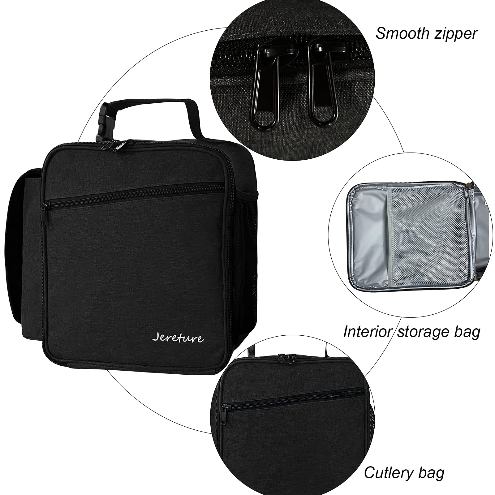 Insulated Lunch Box for Men & Women - Compact Leakproof Office Lunch Bag with Paper Towel Holder, Soft Cooler for Work, Beach & Outdoor (Black) | Perfect for Office, Picnic, Travel & Daily Commute