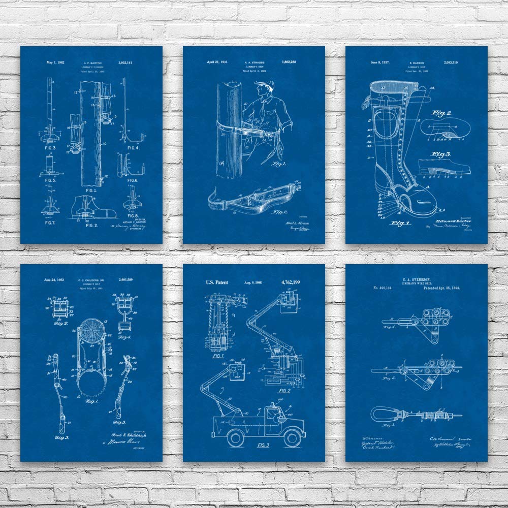 Premium Lineman Gear Blueprint Posters Set of 6 - 20x24 Inch Powerline Technician Wall Art, Perfect Gift for Electrical Engineers & Contractors - Ideal for Workshop Decor, Office Display, and Lineman Appreciation Gifts