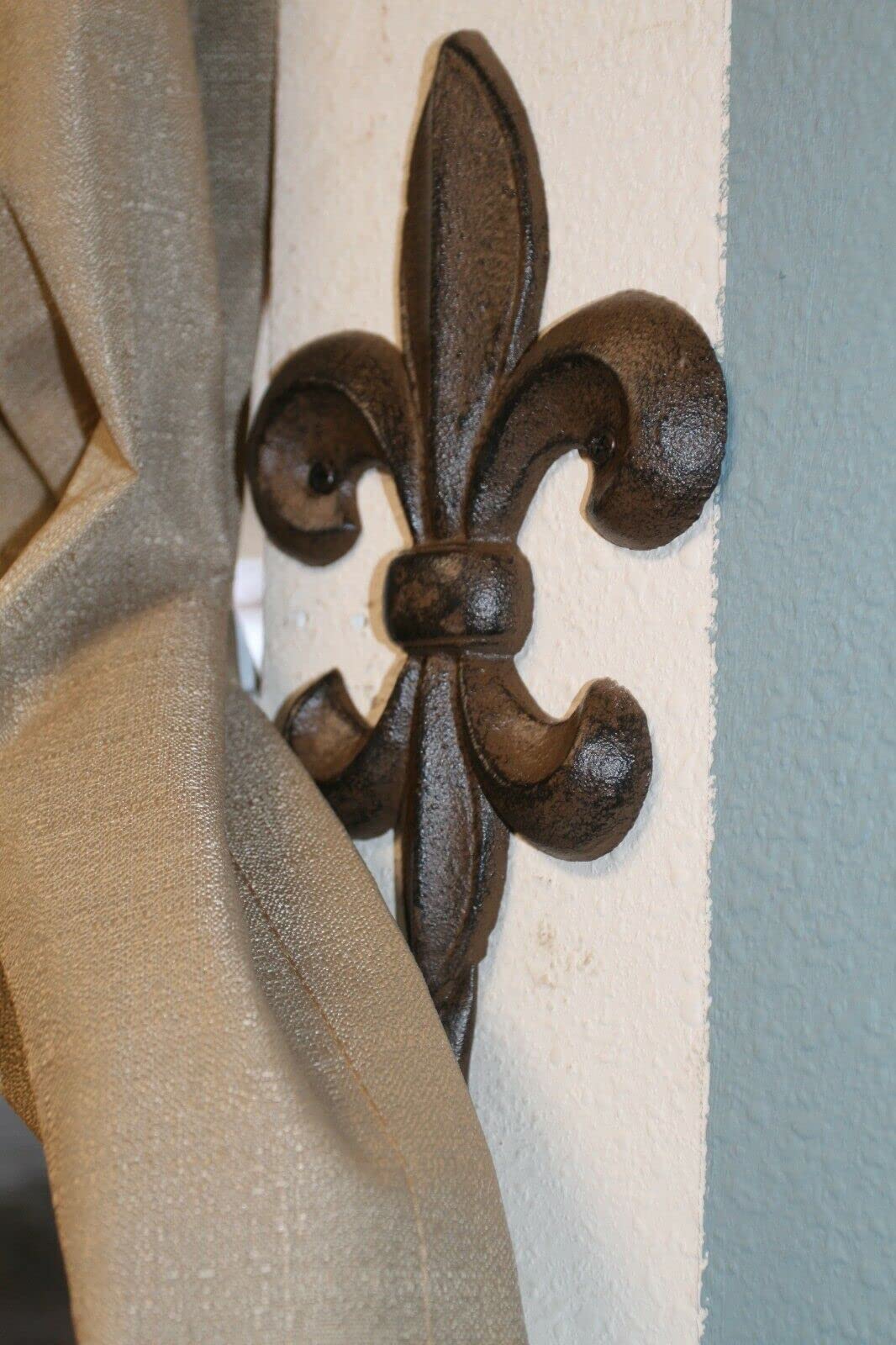 8 Pack Large Fleur De Lis Curtain Tiebacks - Solid Cast Iron Drapery Holdbacks for Drapes, Curtains & Sheers - Elegant Window Decor for Living Room, Bedroom & Dining Room