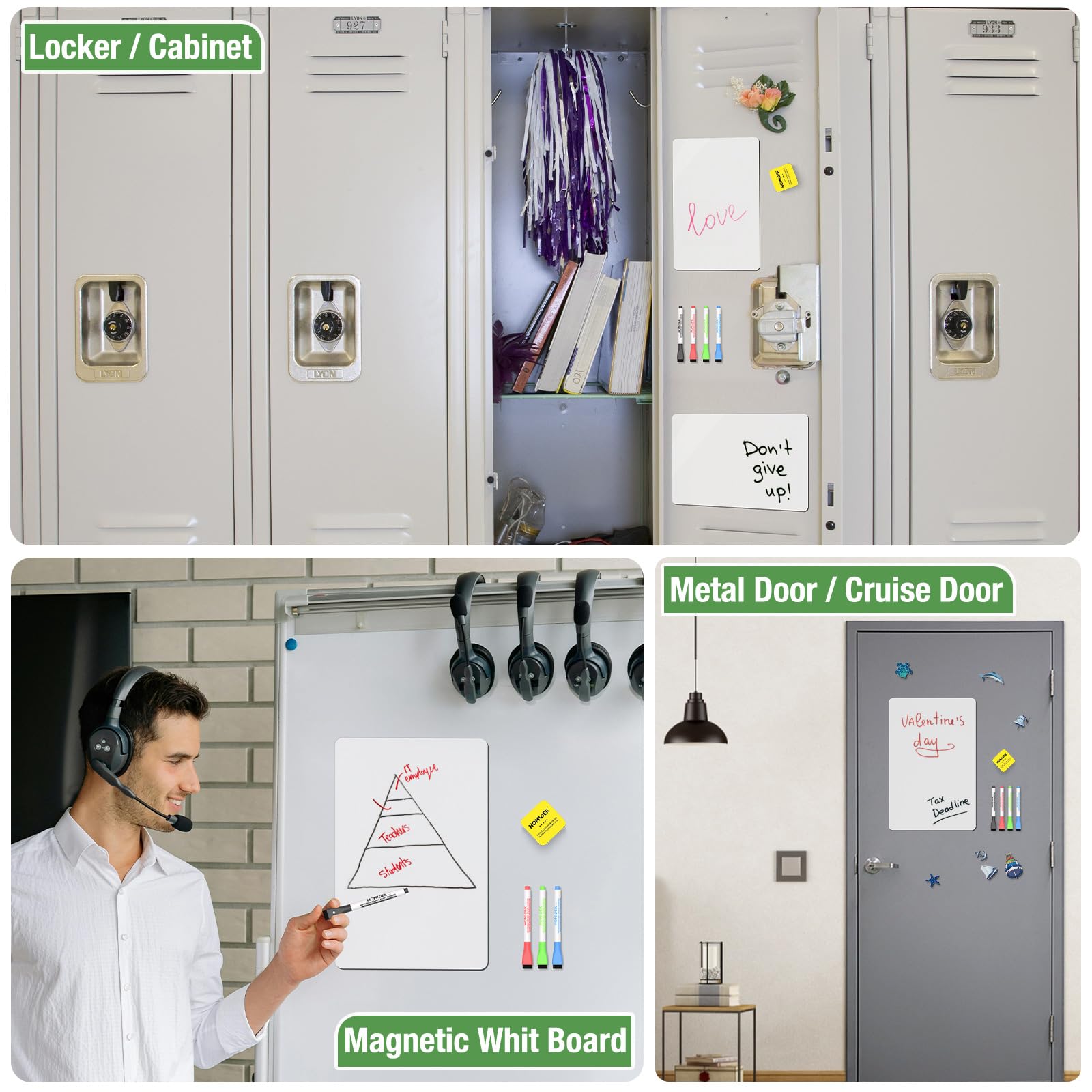 Small Magnetic Dry Erase Board for Refrigerator - 12 x 8 Inch Flexible Fridge Whiteboard with Dishwasher Magnet Clean/Dirty Sign, Includes 4 Markers & Eraser - Perfect for Kitchen, Office, and Home Organization
