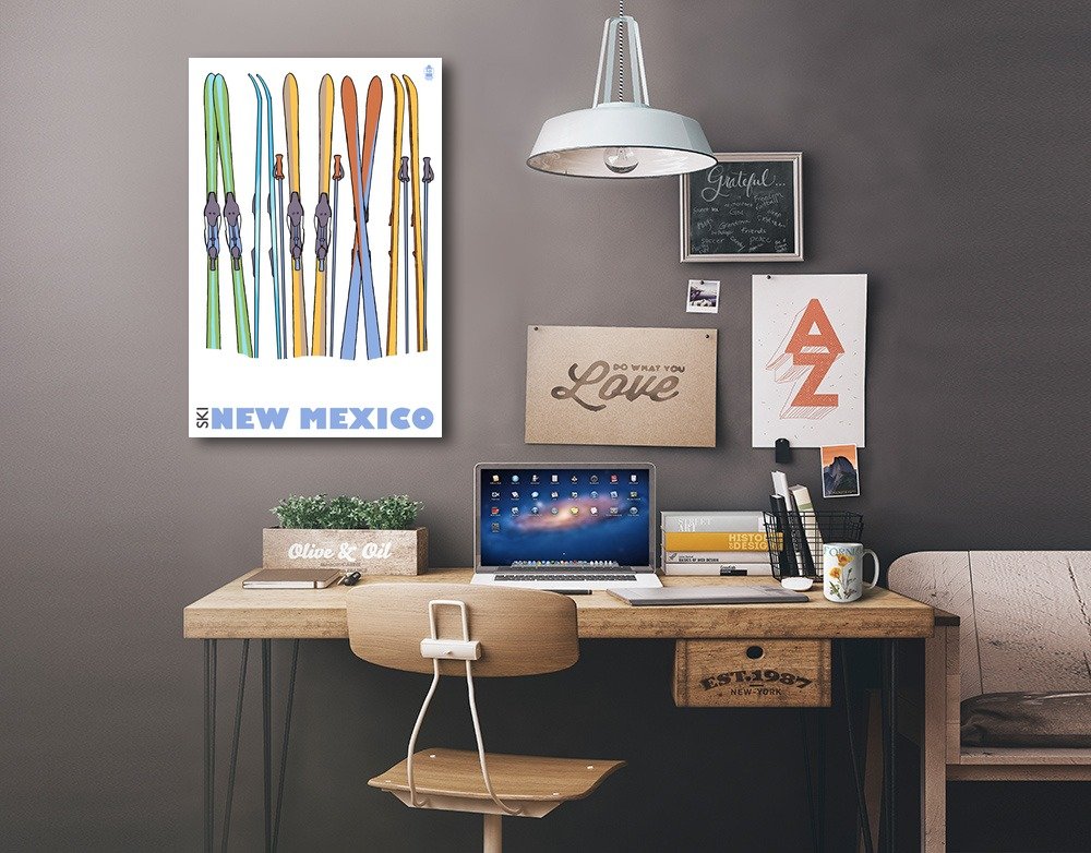 Lantern Press Skis in Snow New Mexico Wall Art - 16x24 Wrapped Canvas Print for Home & Office Decor - Perfect for Living Room, Bedroom, or Ski Lodge Decoration
