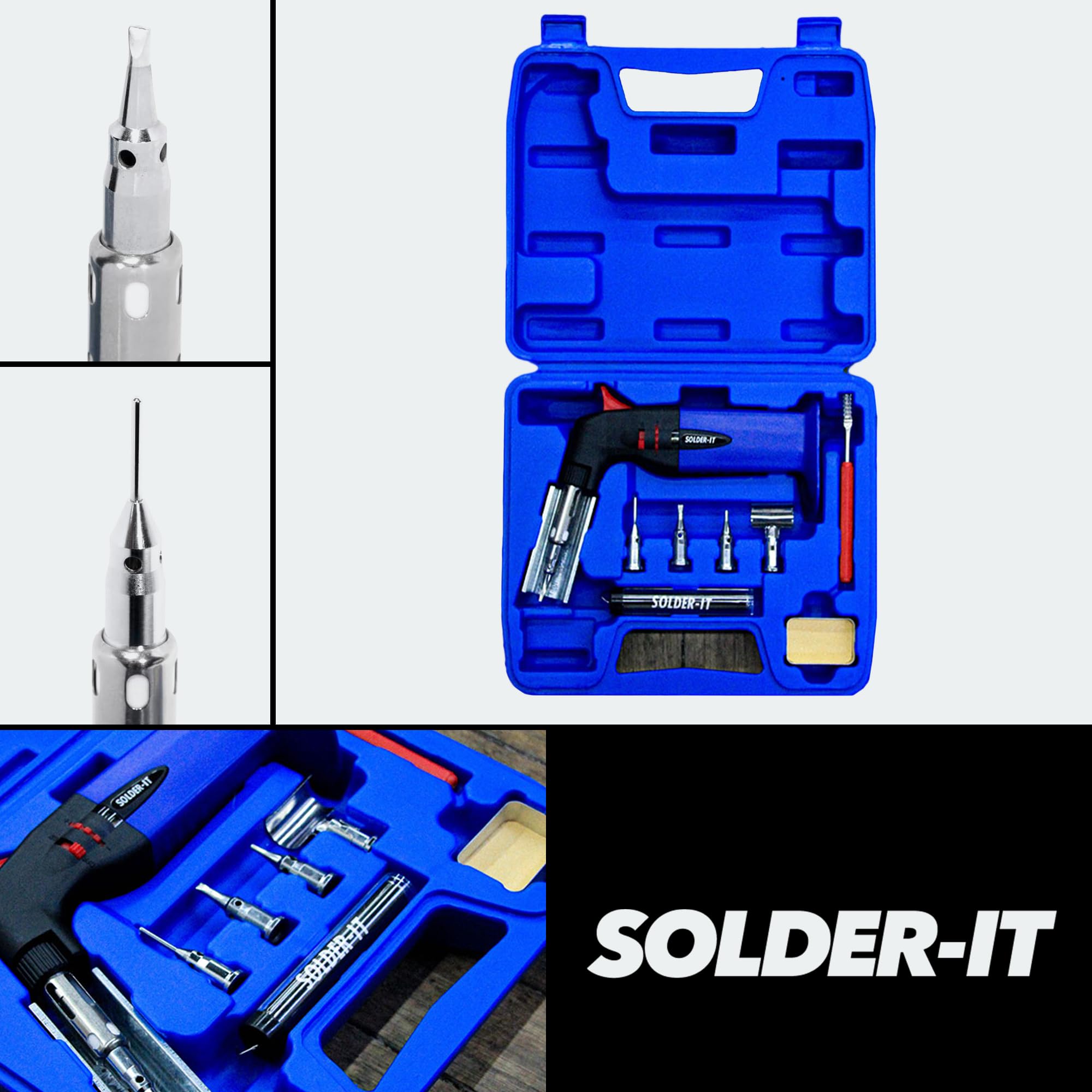 ES-670CK Professional Butane Heat Gun & Soldering Iron Kit with Reflector, Hot Knife, Conical Tip - Dual Use for Crafts & Auto Repair - Piezo Ignition & Refillable Butane Tank - Perfect for DIY Projects, Heat Shrink Tubing, Jewelry Making & Electronics Work