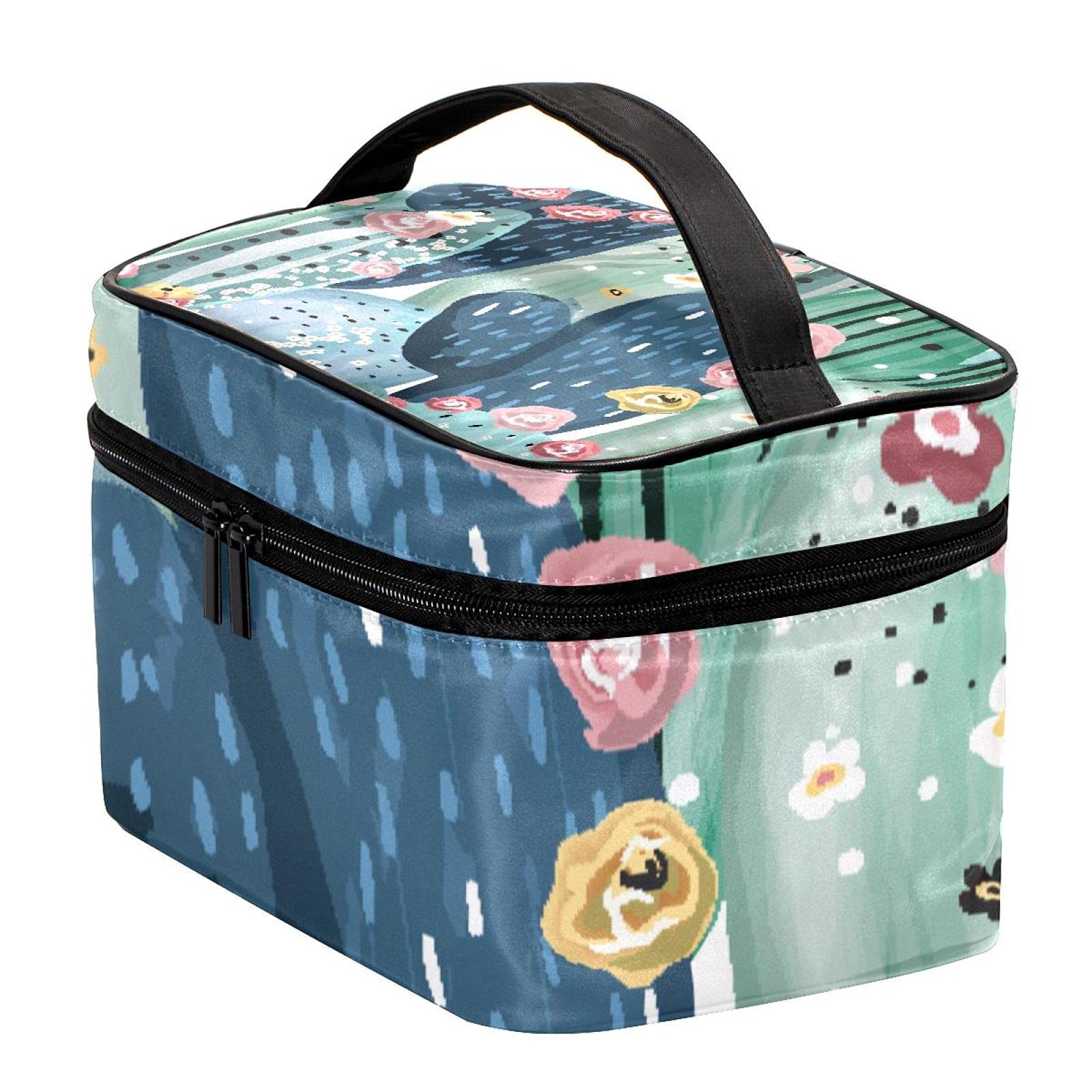 Watercolor Cactus with Flowers Travel Makeup Bag - Large Cosmetic Organizer Case with Zipper for Women & Girls - Perfect for Vacation, Gym, and Daily Essentials Storage