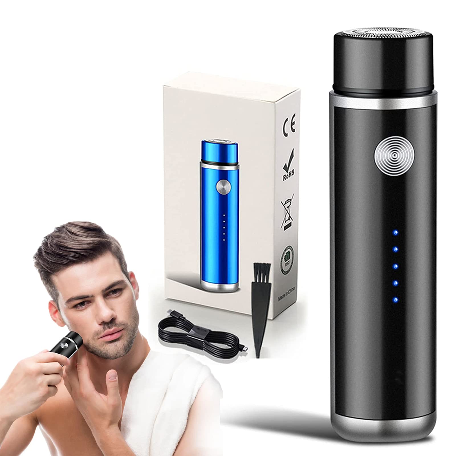 Mini Portable Electric Shaver for Men - USB Rechargeable Travel & Body Hair Trimmer, Waterproof Face Shaver for Wet/Dry Use - Perfect for Home, Gym Bag & Business Trips (Black)