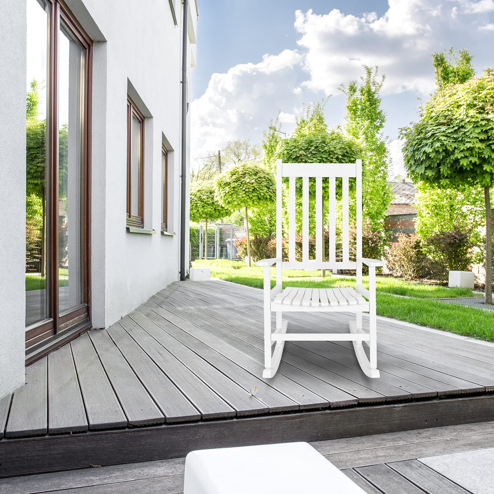 VINGLI 2-Piece Solid Wood Rocking Chairs Set - High Back Comfort Rocker for Relaxing - Perfect for Deck, Garden, Backyard, Porch - Indoor & Outdoor Use (White) - Ideal for Reading Nooks, Sunrooms & Patio Lounging