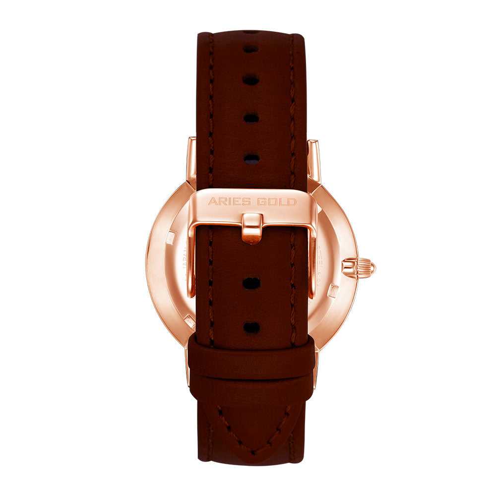 ARIES GOLD URBAN SANTOS G 1022 RG Men's Luxury Watch - Rose Gold Case with Burgundy Leather Strap - Perfect for Business, Formal Events & Everyday Wear