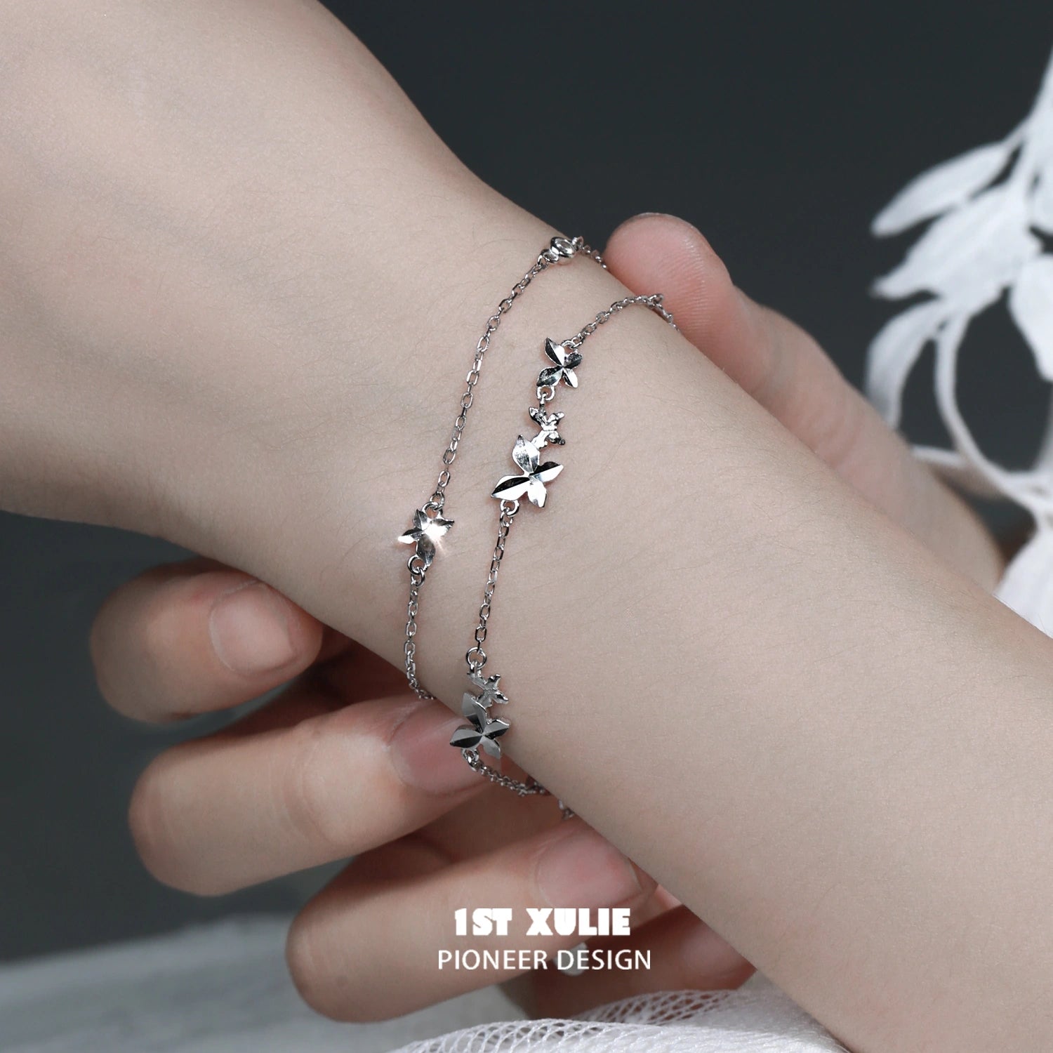 Whiterfly S925 Sterling Silver Butterfly Double Layer Chain Bracelet for Women - Elegant Jewelry Gift for Birthday, Anniversary & Everyday Wear