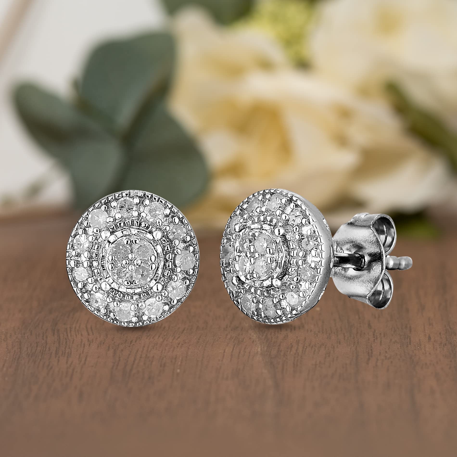 NATALIA DRAKE 1/4 Carat Round Halo Diamond Stud Earrings for Women - 925 Sterling Silver Rhodium Plated - Perfect for Weddings, Anniversaries & Everyday Elegance