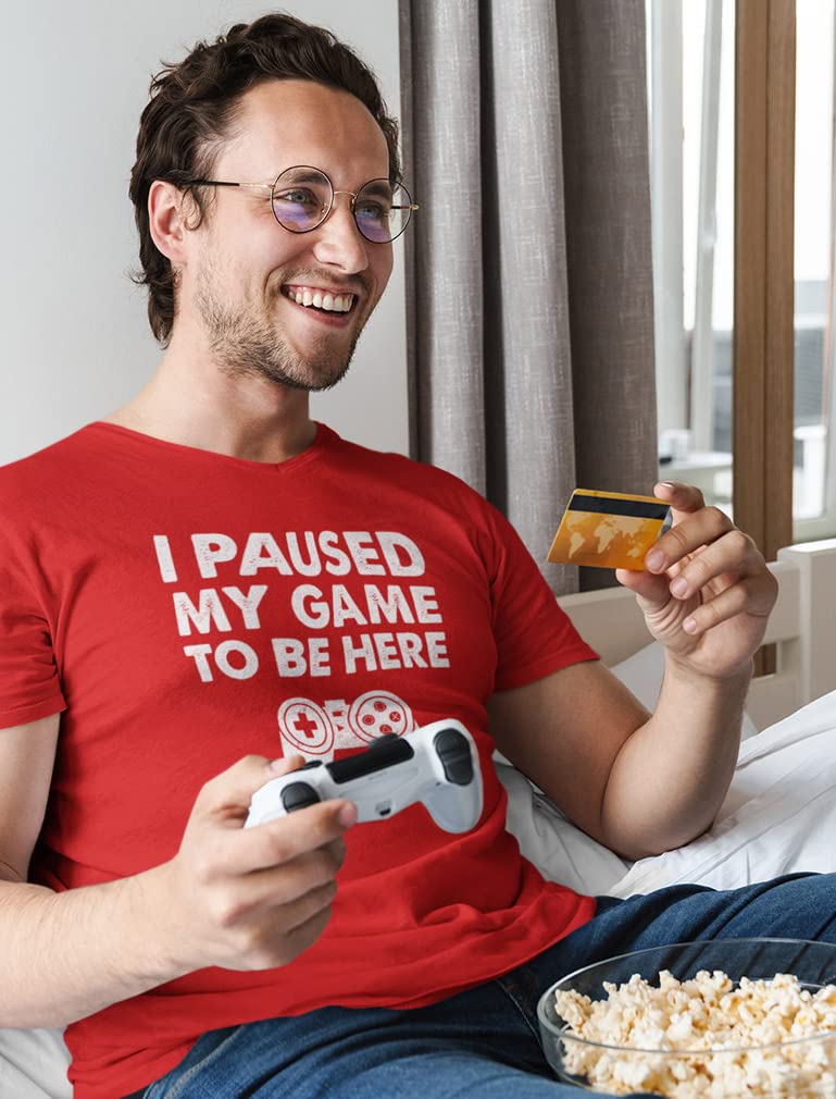 I Paused My Game to Be Here T-Shirt - Funny Gaming Shirts for Men - Cool Video Game Apparel Gifts for Gamers - Perfect for Gaming Parties & Casual Wear