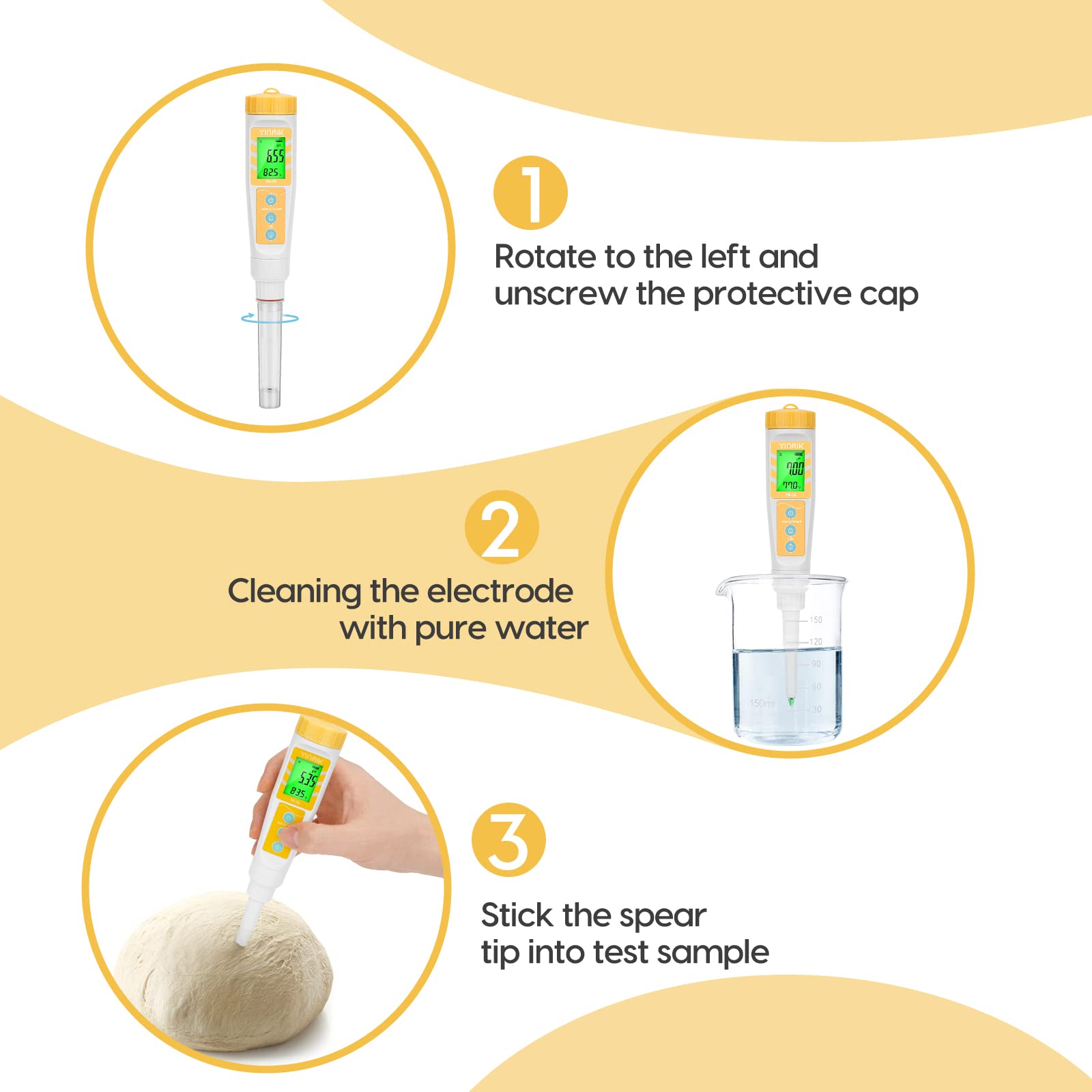 Digital pH Meter for Food - Accurate pH Probe for Sourdough, Bread Dough, Fermenting Sausages & Salami | Waterproof pH Tester for Solid/Liquid Samples & Soft Soil | Perfect for Home Baking, Meat Curing & Gardening