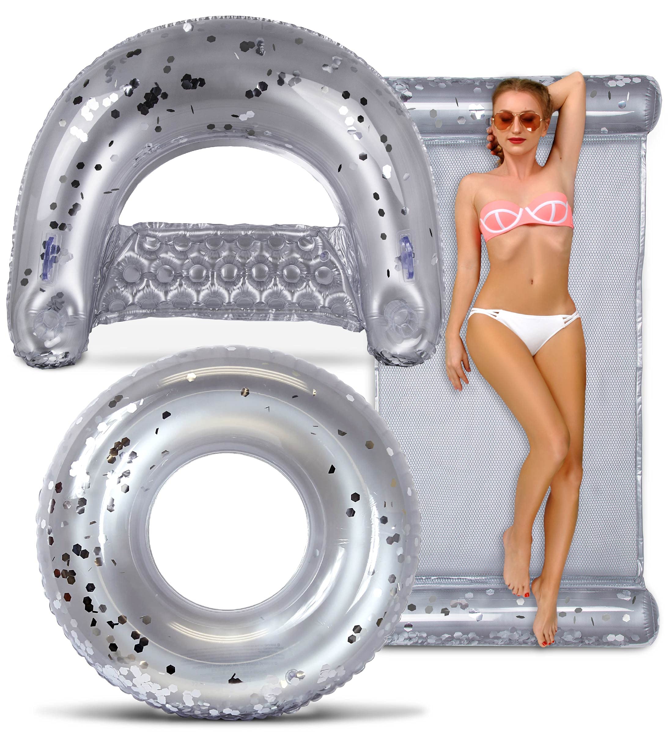 POZA Inflatable Pool Floats Set - 3-Piece Luxury Lounge Bundle with 36