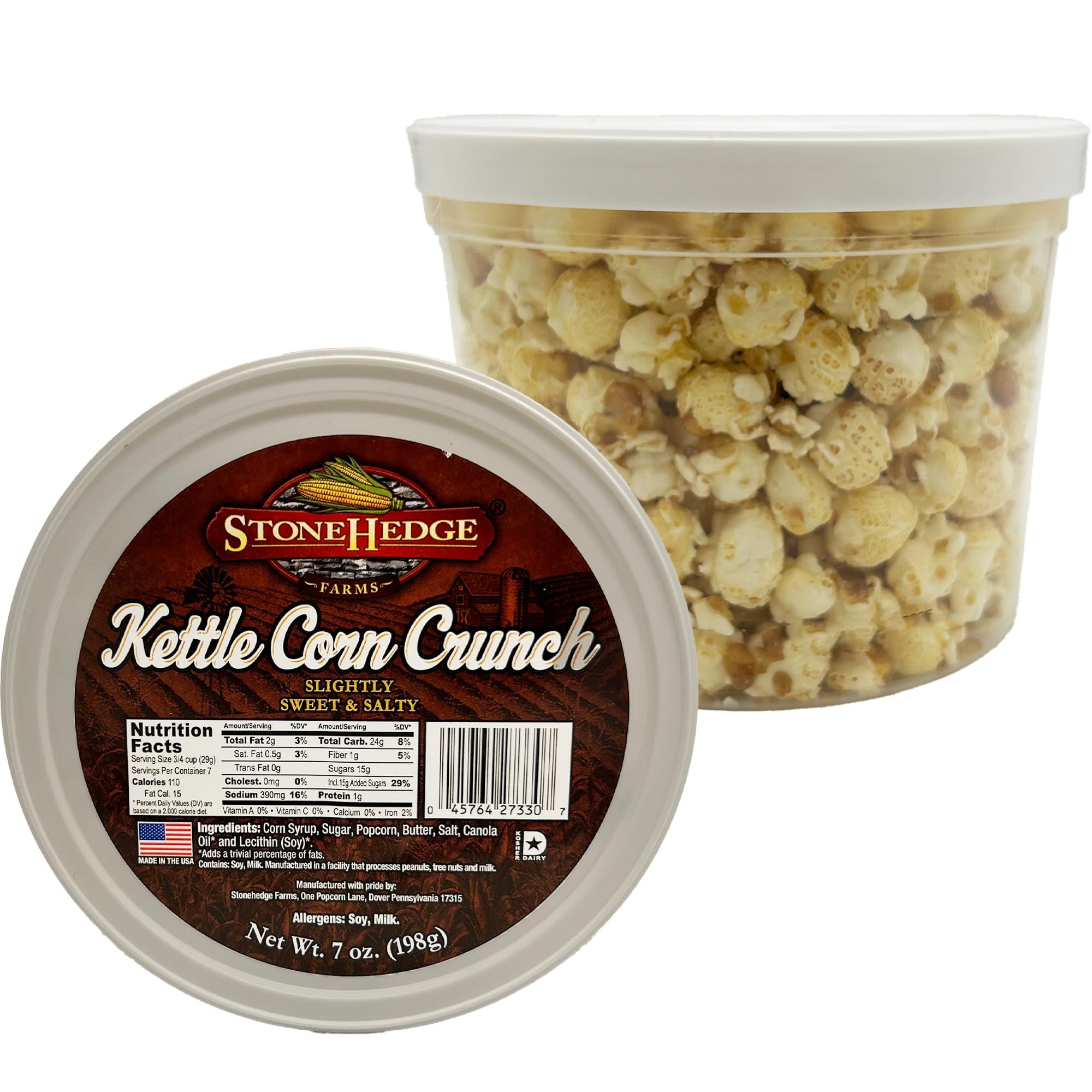 Stonehedge Farms Kettle Corn Crunch Popcorn - 7 oz Tub | Gourmet Sweet & Salty Snack | Non-GMO | Made in USA | Perfect for Movie Nights, Road Trips & Office Snacking