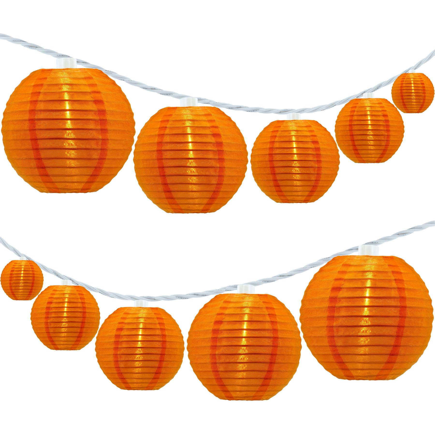 Orange Lantern String Lights - 10 Waterproof Nylon LED Lanterns with 8.7ft UL Listed Plug-in Connectable Lights for Outdoor Patio, Garden, Wedding & Party Decor (Orange)