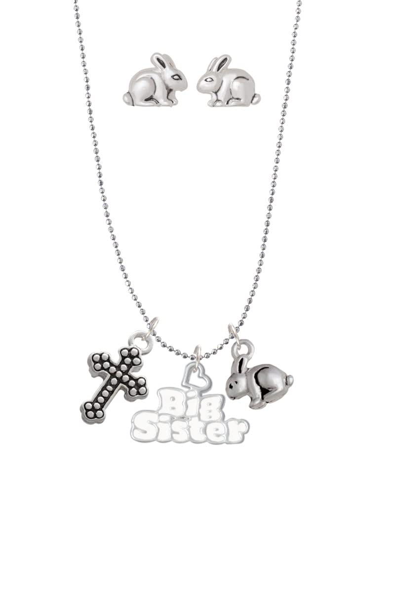 Big Sister Heart Cross Bunny Necklace and Earrings Set - Silver Tone Jewelry Gift for Women | Perfect for Birthday, Graduation, Sisterhood Bonding
