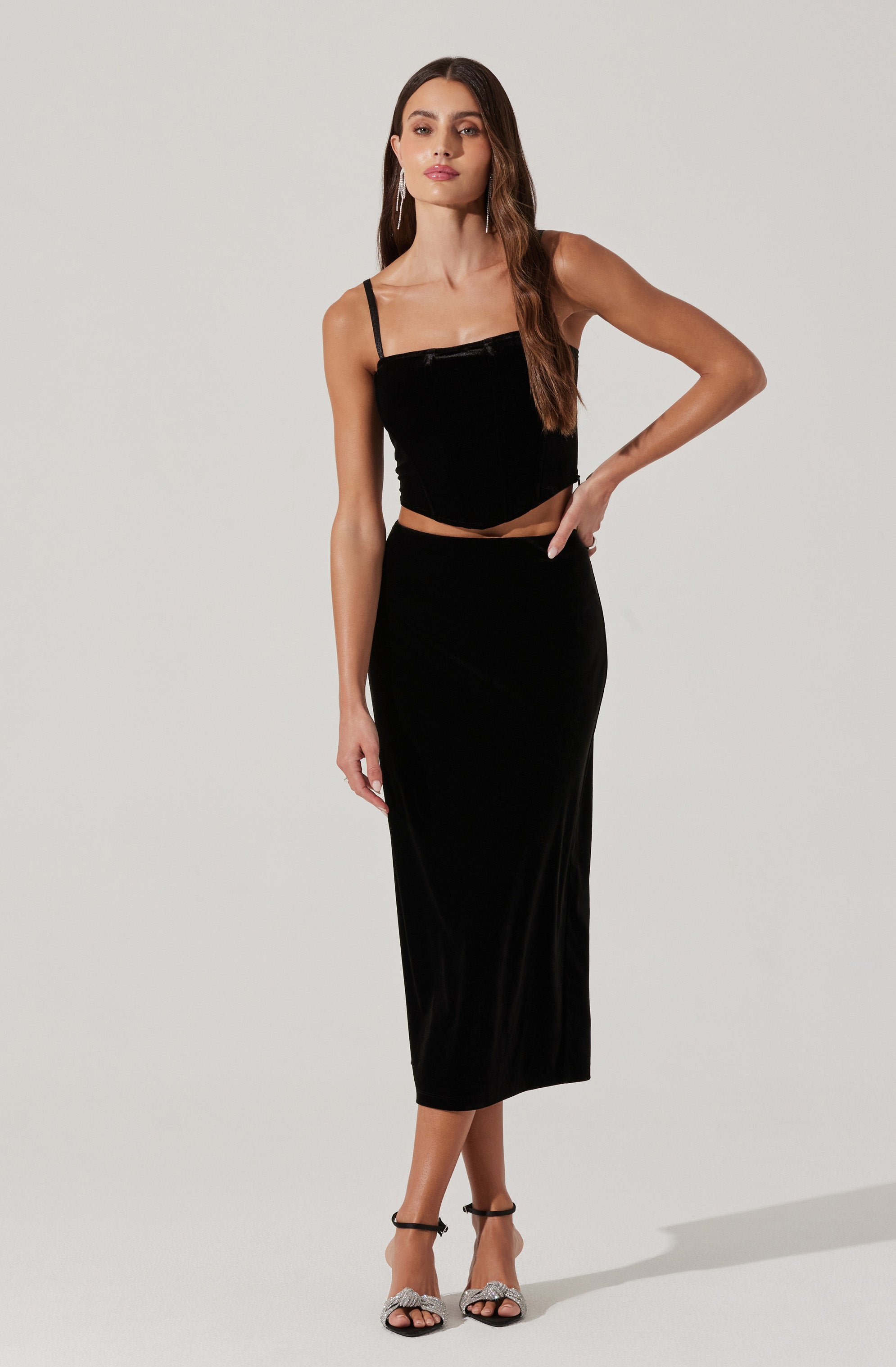 Velvet Midi A Line Skirt for Women - Elegant Stretchy High Waist Flowy Skirt for Fall & Winter - Perfect for Office, Party & Date Night Outfits