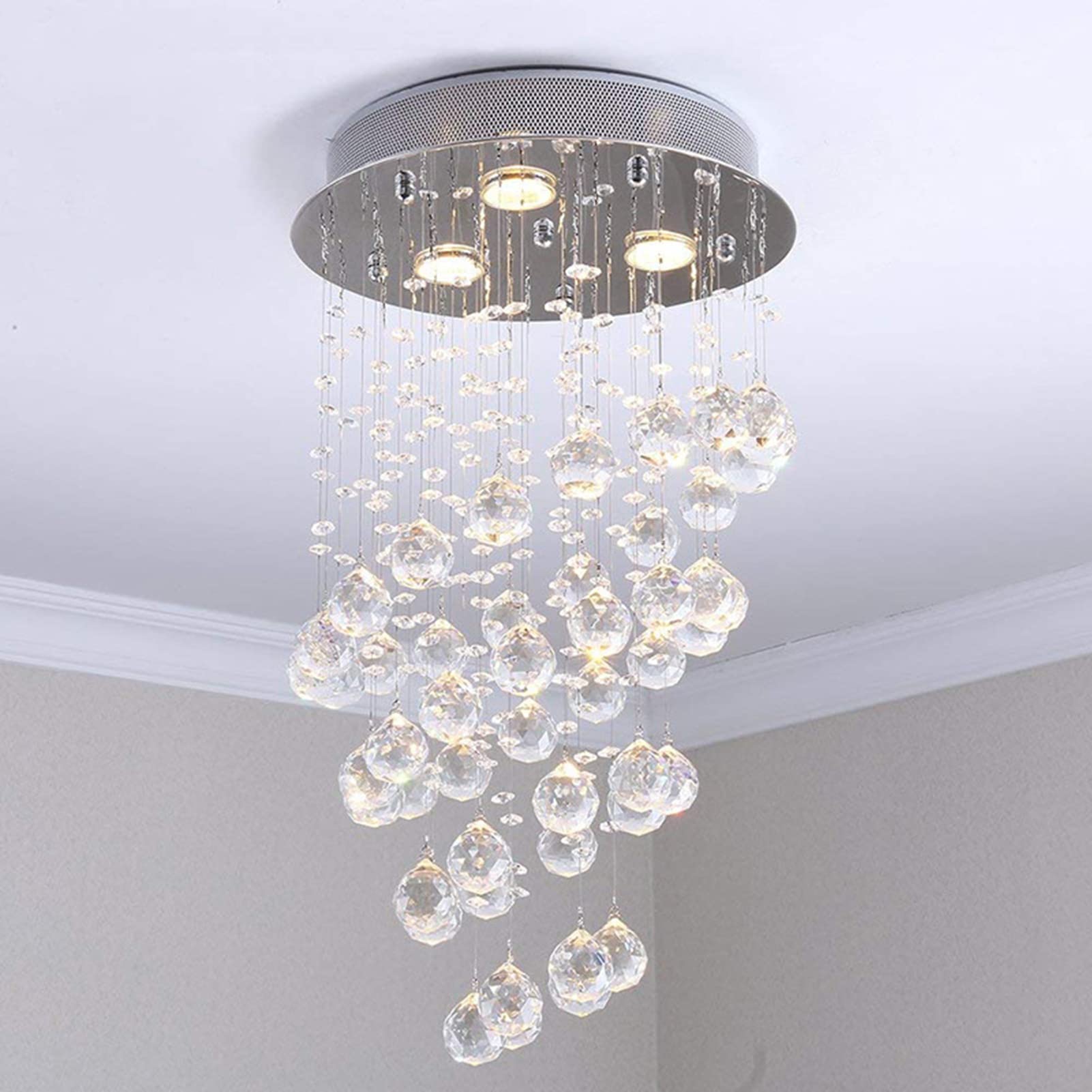 Crystal LED Chandelier - Modern Round Ceiling Light with Raindrop Design for Living Room, Bedroom, Dining Room & Entryway | Elegant Lighting for Home Decor & Special Occasions