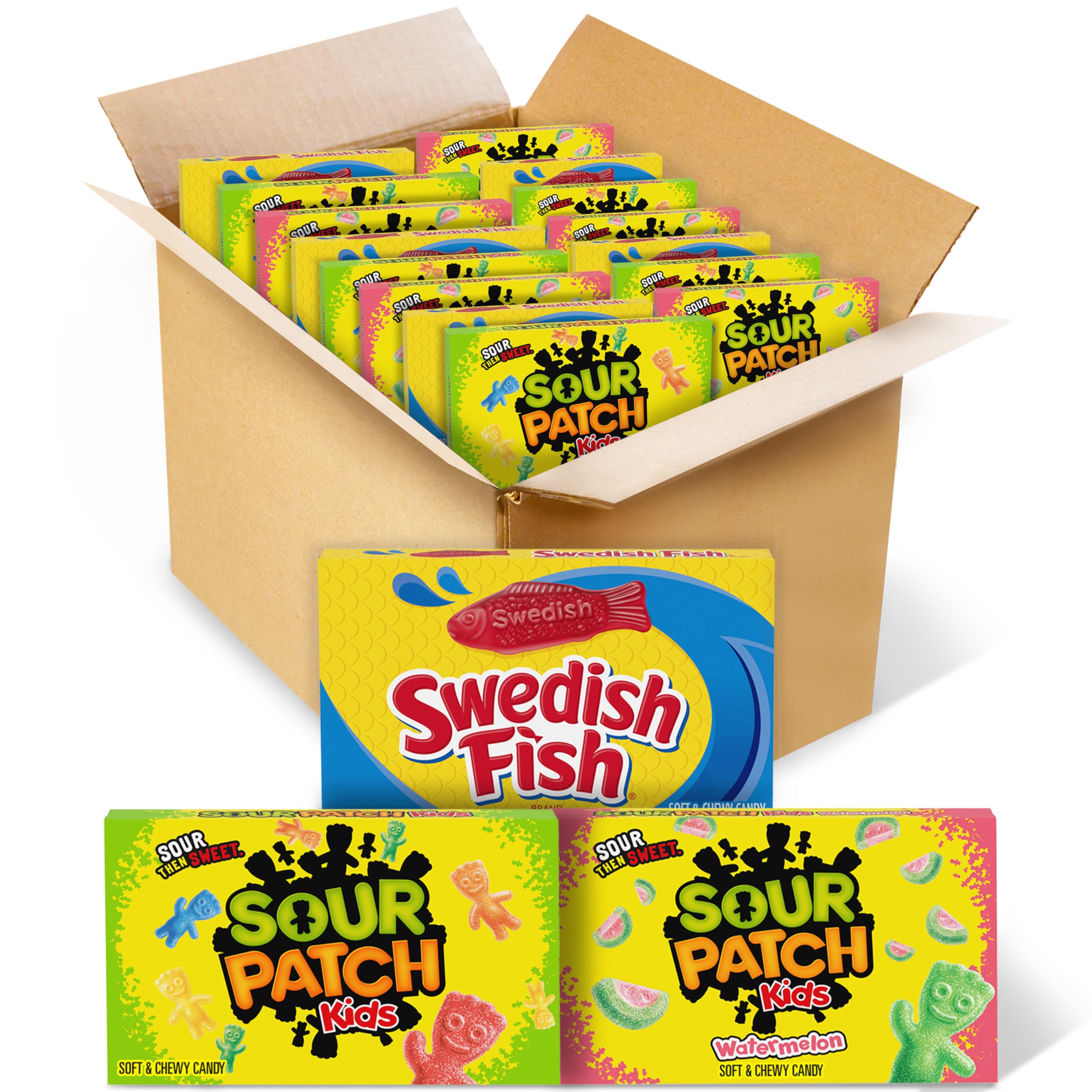 Sour Patch Kids & Swedish Fish Candy Variety Pack - 15 Movie Theater Boxes for Easter Gifting