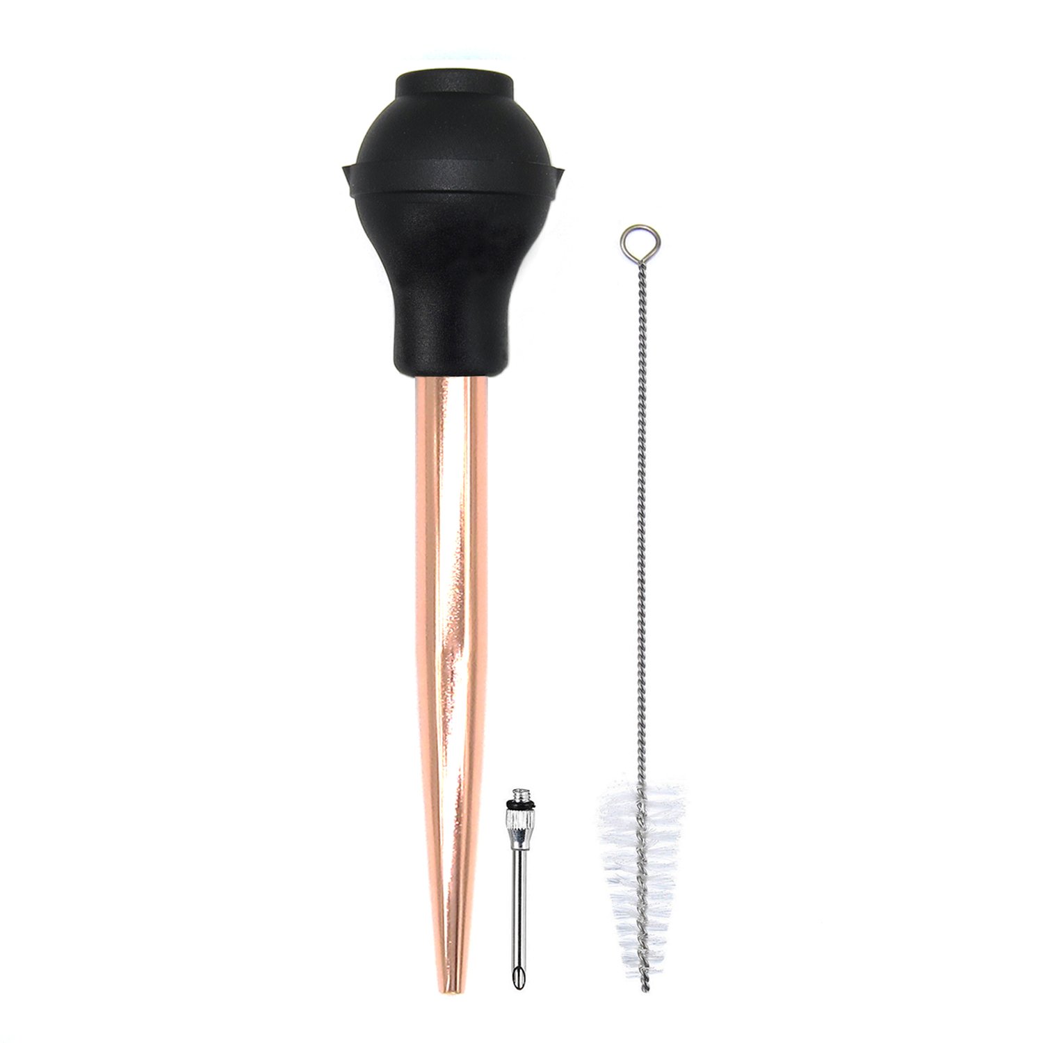 Premium Stainless Steel Turkey Baster with Silicone Bulb - FDA Approved Commercial Grade Kitchen Utensil Set Includes Marinade Injector & Cleaning Brush (Rose Gold) - Perfect for Thanksgiving, Roasting, Grilling & Basting Meats