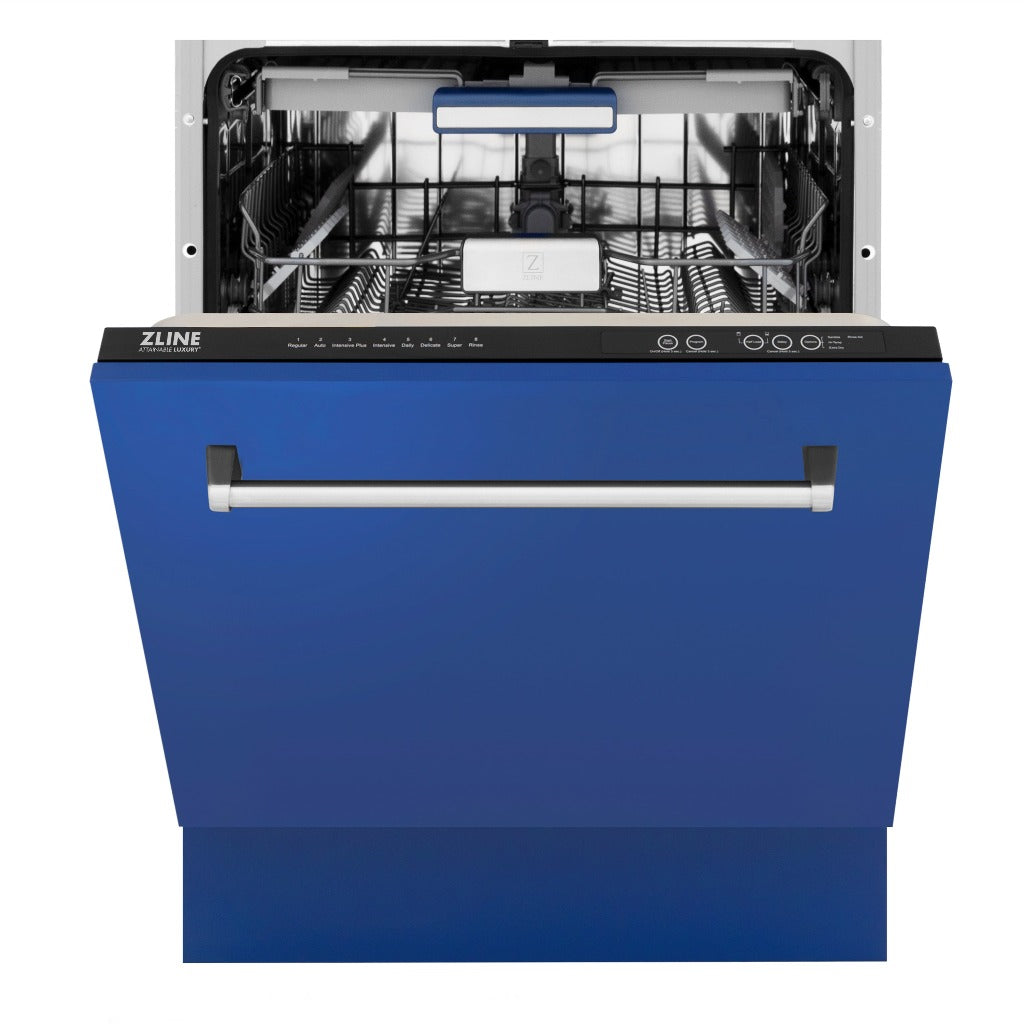 ZLINE 24 Inch Tallac Series 3rd Rack Tall Tub Dishwasher - Blue Matte Finish with Stainless Steel Tub, 51dBa Ultra Quiet (DWV BM 24) | Perfect for Modern Kitchens, Small Spaces & Energy-Efficient Homes