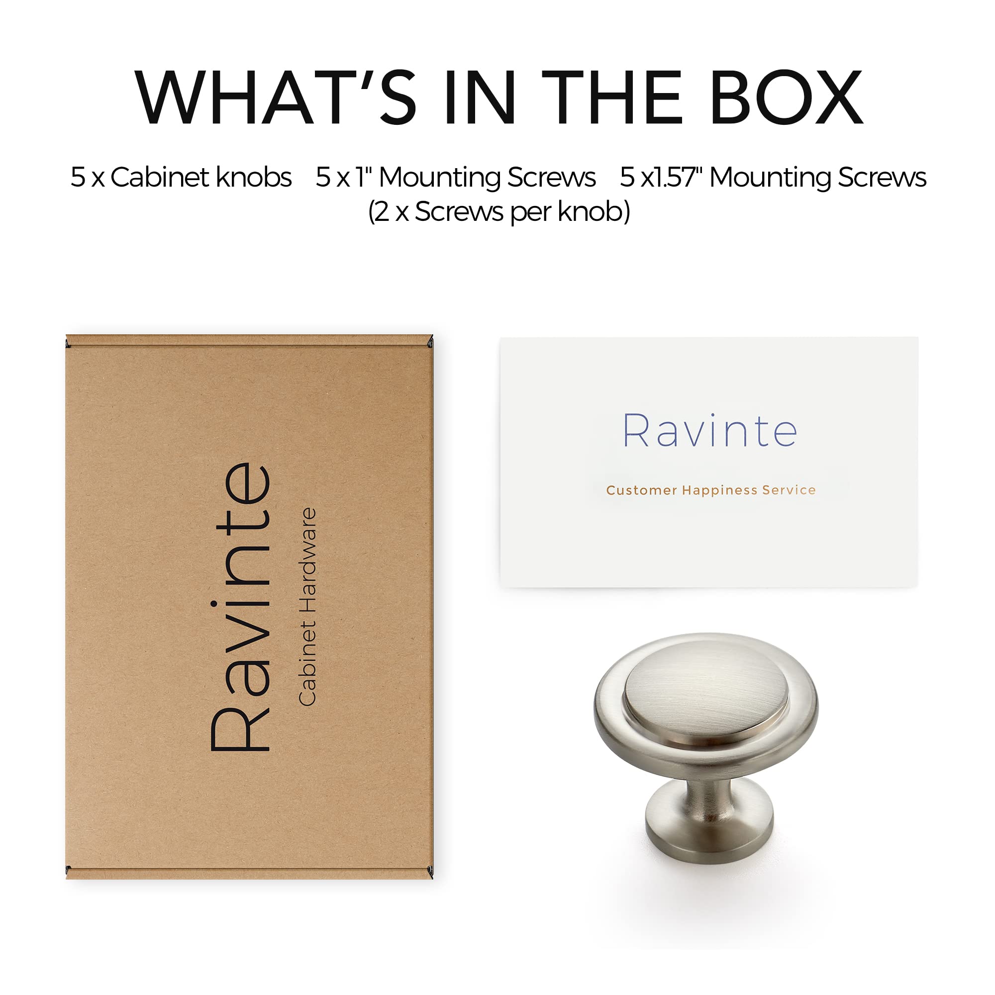 Ravinte 5 Pack Brushed Nickel Cabinet Pulls - 1-1/4 Inch Kitchen Cabinet Knobs & Drawer Handles for Dresser, Cabinets & Furniture (Perfect for Kitchen Remodeling & Bedroom Furniture Upgrade)