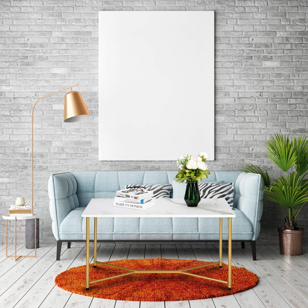BNSPLY Modern Marble Coffee Table with Gold Metal Legs - Rectangle Living Room Center Table - Elegant Marble Top & Gold Base - Perfect for Home Decor, Lounge, and Office Spaces