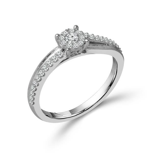 0.25ctw Micro Pave Round Cluster Diamond Promise Ring for Women - Elegant Engagement & Wedding Band - Perfect for Anniversaries, Proposals & Special Occasions