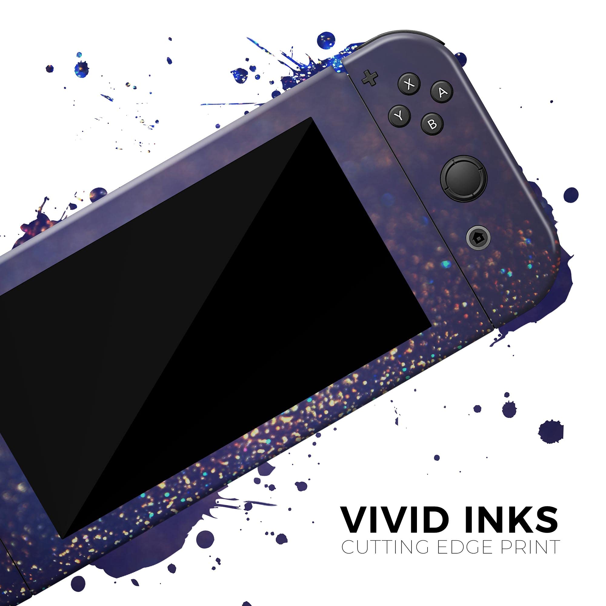 Nintendo Switch Skin Decal - Removable Protective Vinyl Wrap Cover Compatible with Switch Console - Deep Blue with Gold Shimmering Orbs Design - Perfect for Gaming Protection & Customization