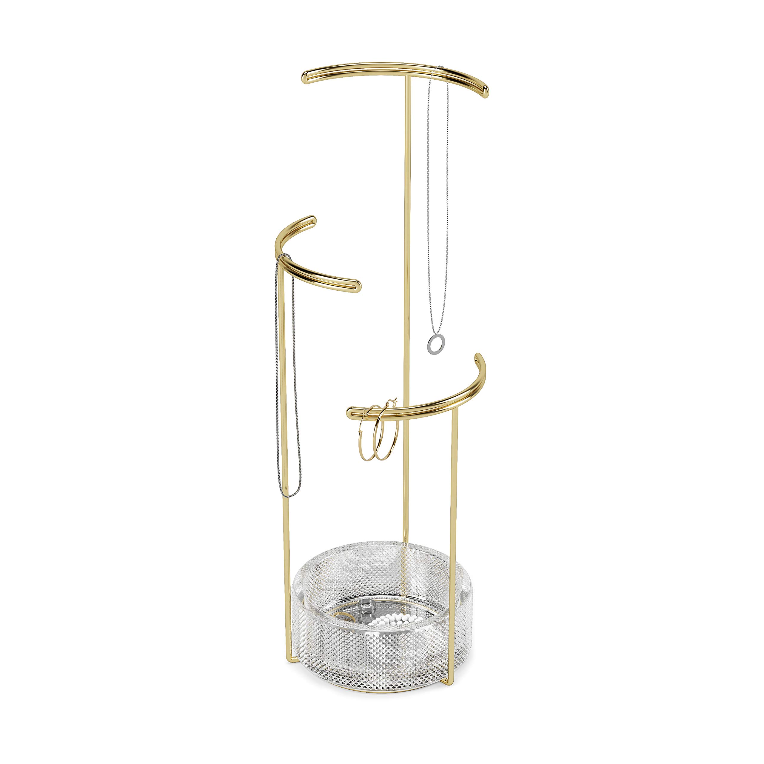 Umbra Tesora Jewelry Organizer Stand with Glass Base - Elegant Jewelry Display for Necklaces, Rings & Bracelets - Perfect for Bedroom, Bathroom & Closet Organization