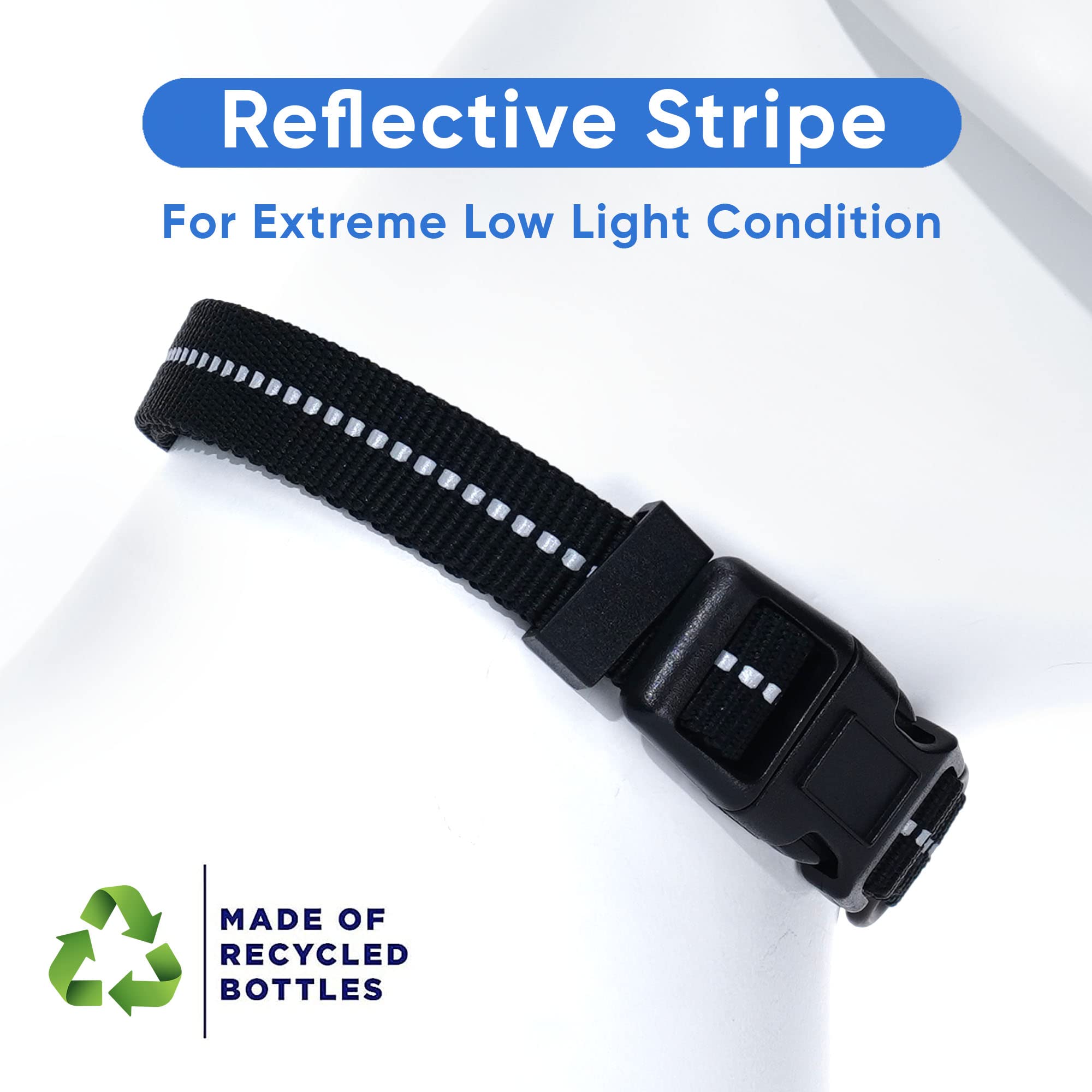 Eco-Friendly Recycled Dog Collar with Reflective Stitching - Made from Ocean Plastic Bottles - Small Black Pet Collar for Puppies & Small Dogs | Perfect for Night Walks & Outdoor Adventures