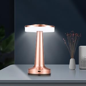 Rechargeable Cordless LED Table Lamp with Touch Sensor - 3-Level Dimmable Battery Operated Night Light for Bedroom, Restaurant, Coffee Shop & Outdoor Use (Gold)