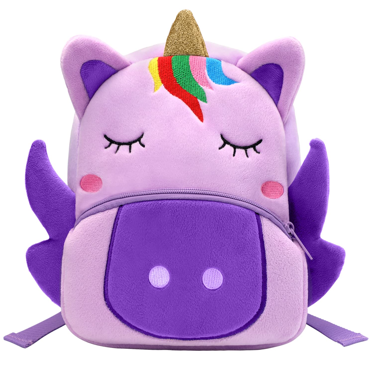 **Adorable Unicorn Plush Backpack for Toddlers - Cute Cartoon Animal Bookbag for Boys & Girls 3+ Years - Mini Travel Bag for School, Daycare & Outings - Purple**