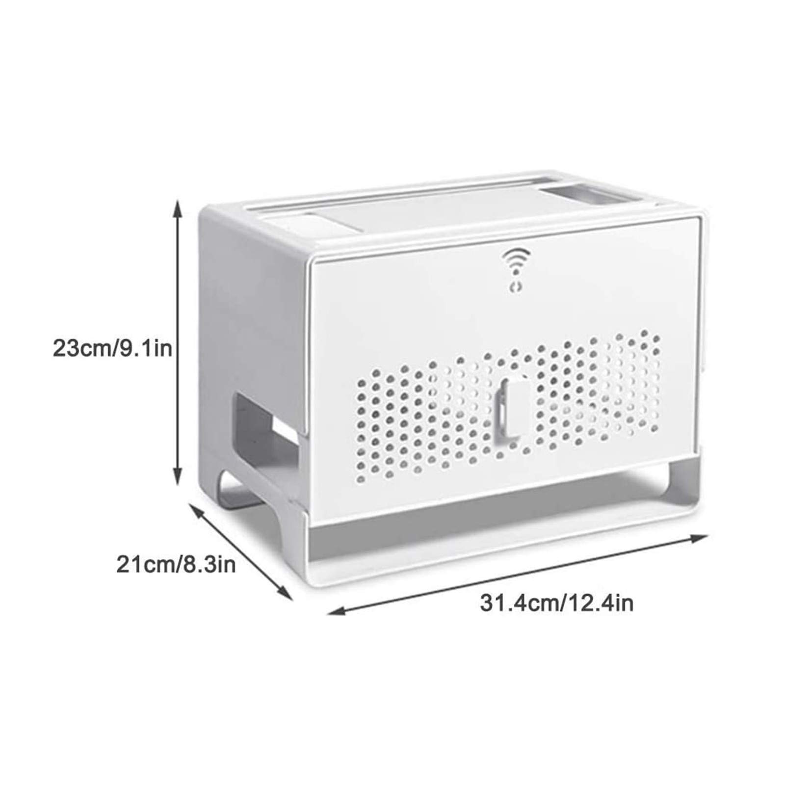 Router Storage Box & Cable Management Organizer - White Double-Layer Hollow Desktop Organizer with Heat Dissipation for Wires, Cables, Set-top Box | Perfect for Home Office, Gaming Setup & TV Stand Organization