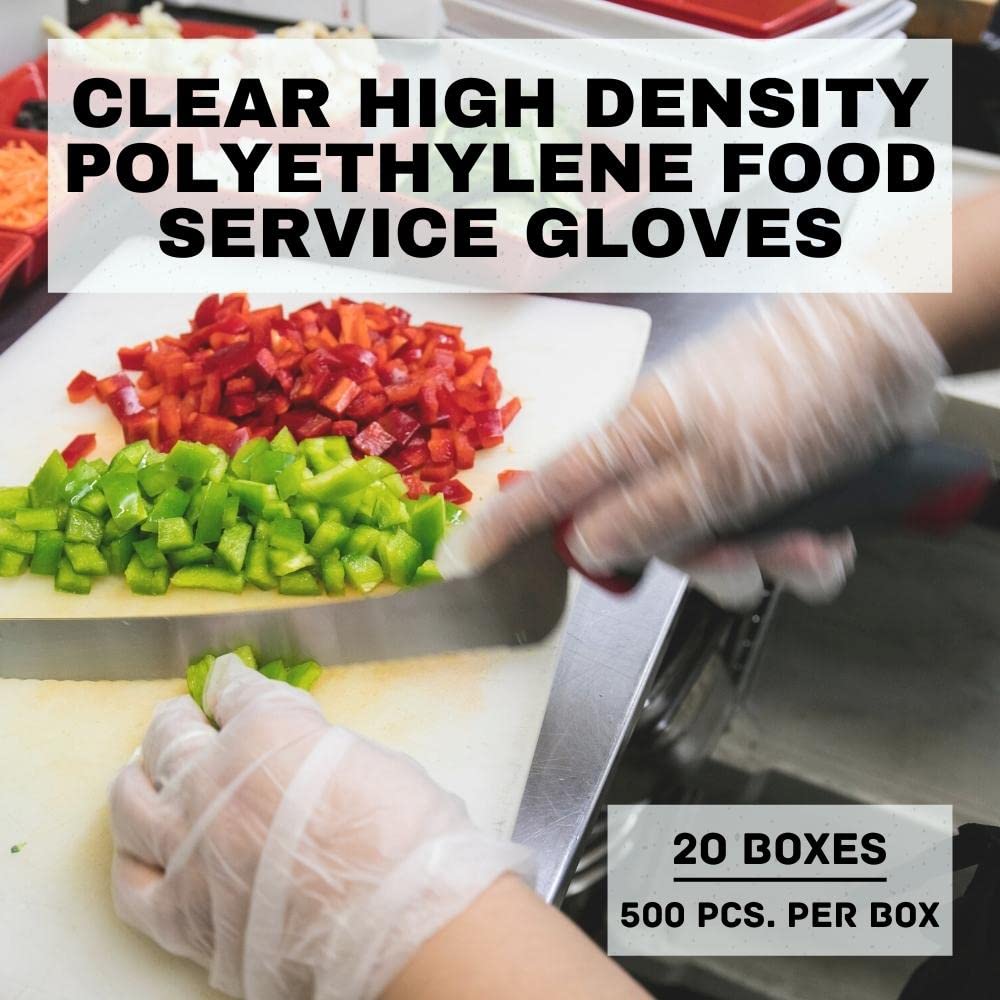 Premium Food Grade Disposable Gloves - 10000 Pack Polyethylene Kitchen Gloves, Medium Size 1.5 mil - Ideal for Food Prep, Cooking, Baking & Commercial Use