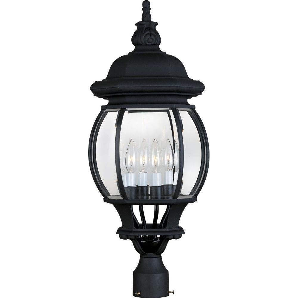 Maxim 1038BK Crown Hill LED Light Bulb - 120W Black Outdoor Post Lantern - Early American Style Clear Glass Fixture - Compatible with Four Light Poles - Perfect for Porch, Garden & Pathway Lighting