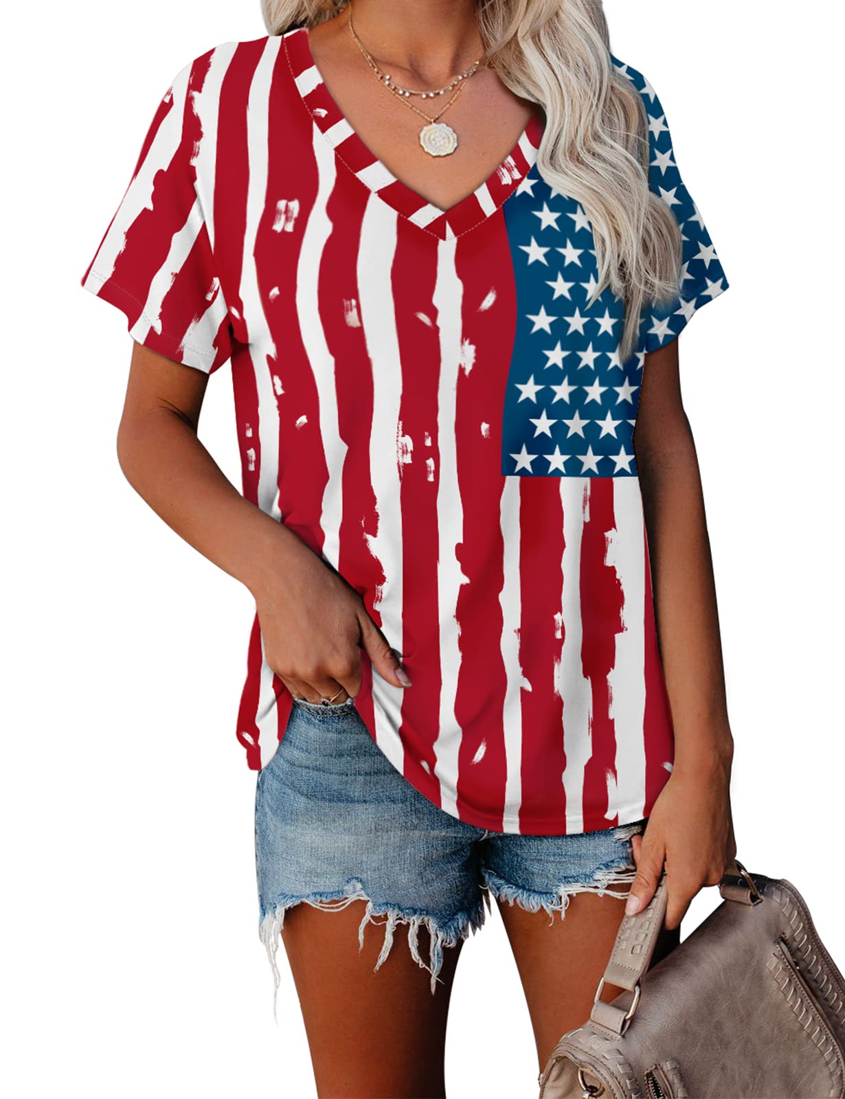 WEESO Women's V-Neck Color Block T-Shirt - Summer Short Sleeve Casual Top for Everyday Wear, Work & Outings