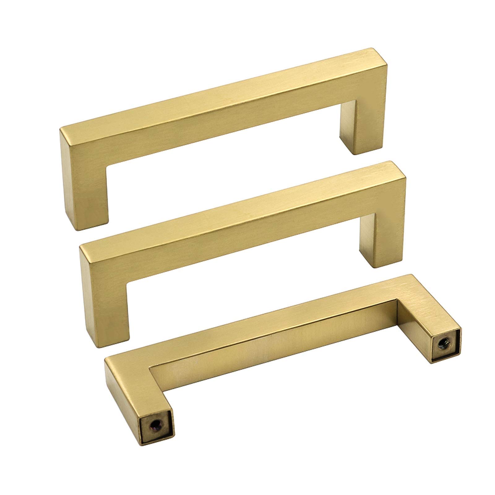 GoldenWarm Brass Cabinet Pulls - 30 Pack Modern Square Drawer Knobs for Kitchen & Dresser (4-1/2