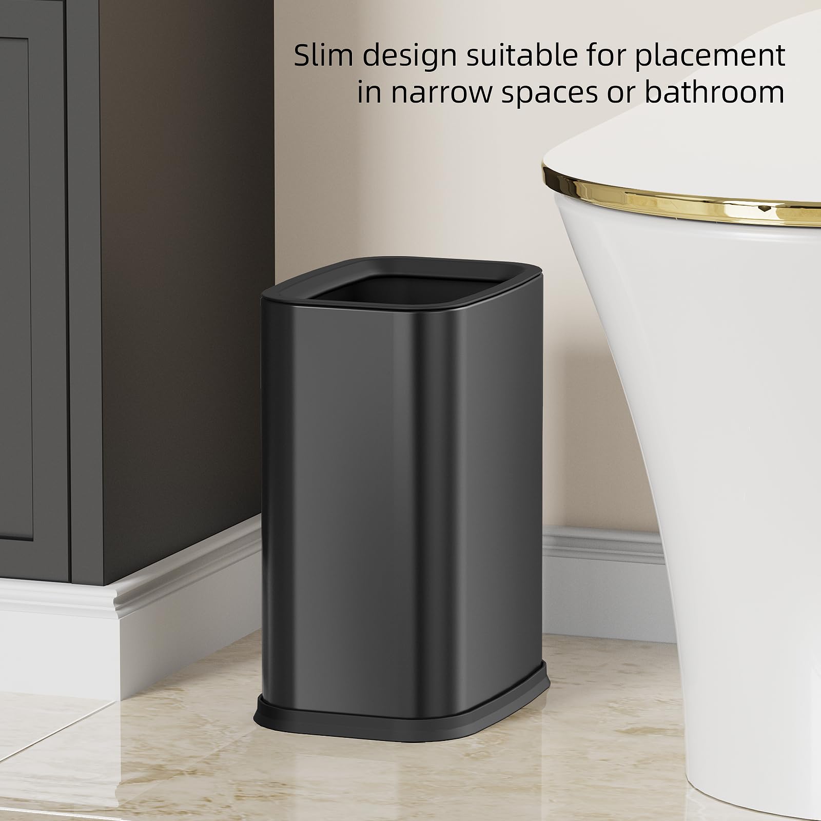 2.6 Gallon Black Metal Bathroom Trash Can with Removable Inner Bucket - Small Office Waste Basket for Bathroom, Kitchen, Bedroom & Office Use