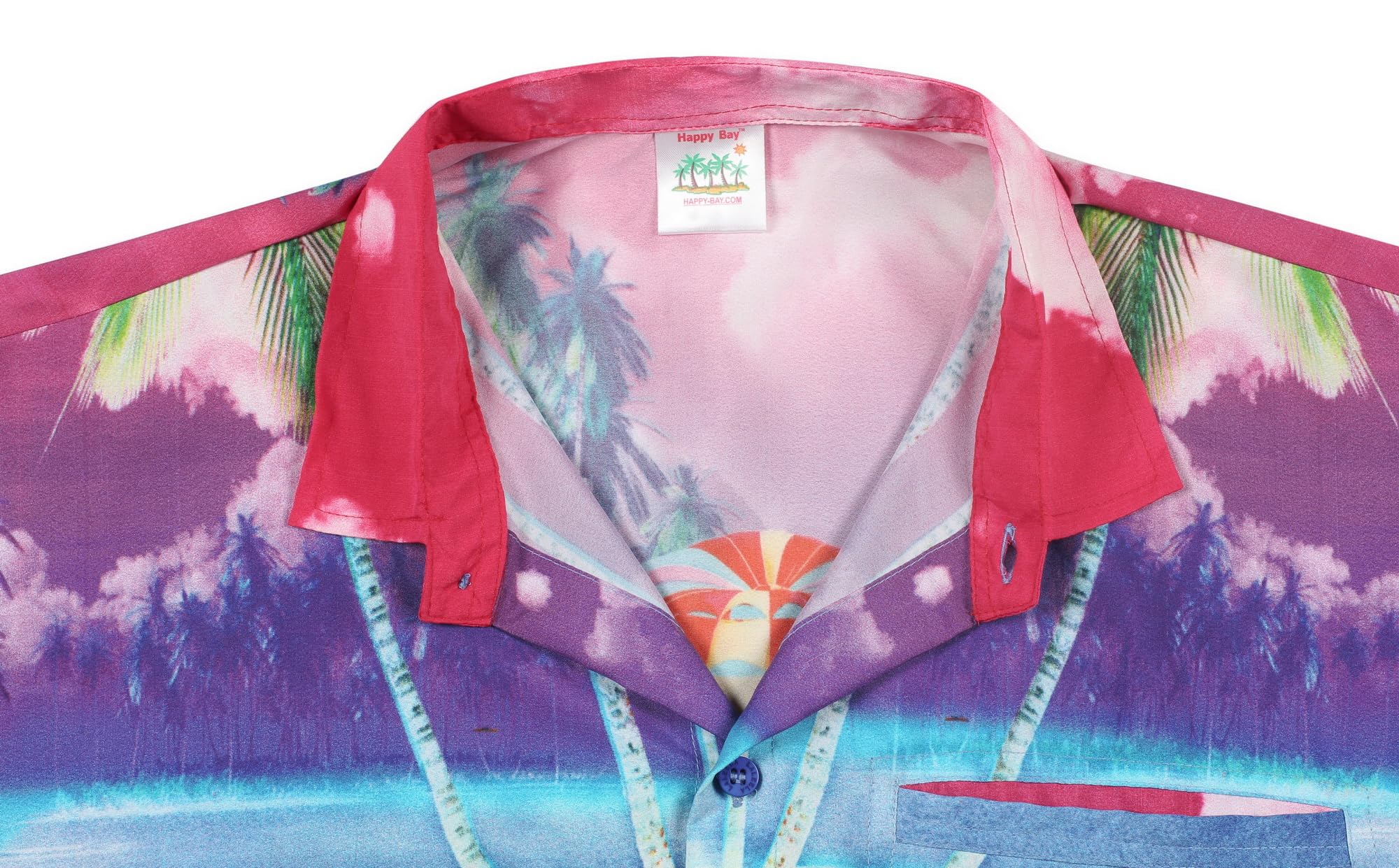Happy Bay Men's Hawaiian Shirt - Tropical Floral Print Short Sleeve Button Up Shirt for Beach Vacation, Summer Party & Casual Wear
