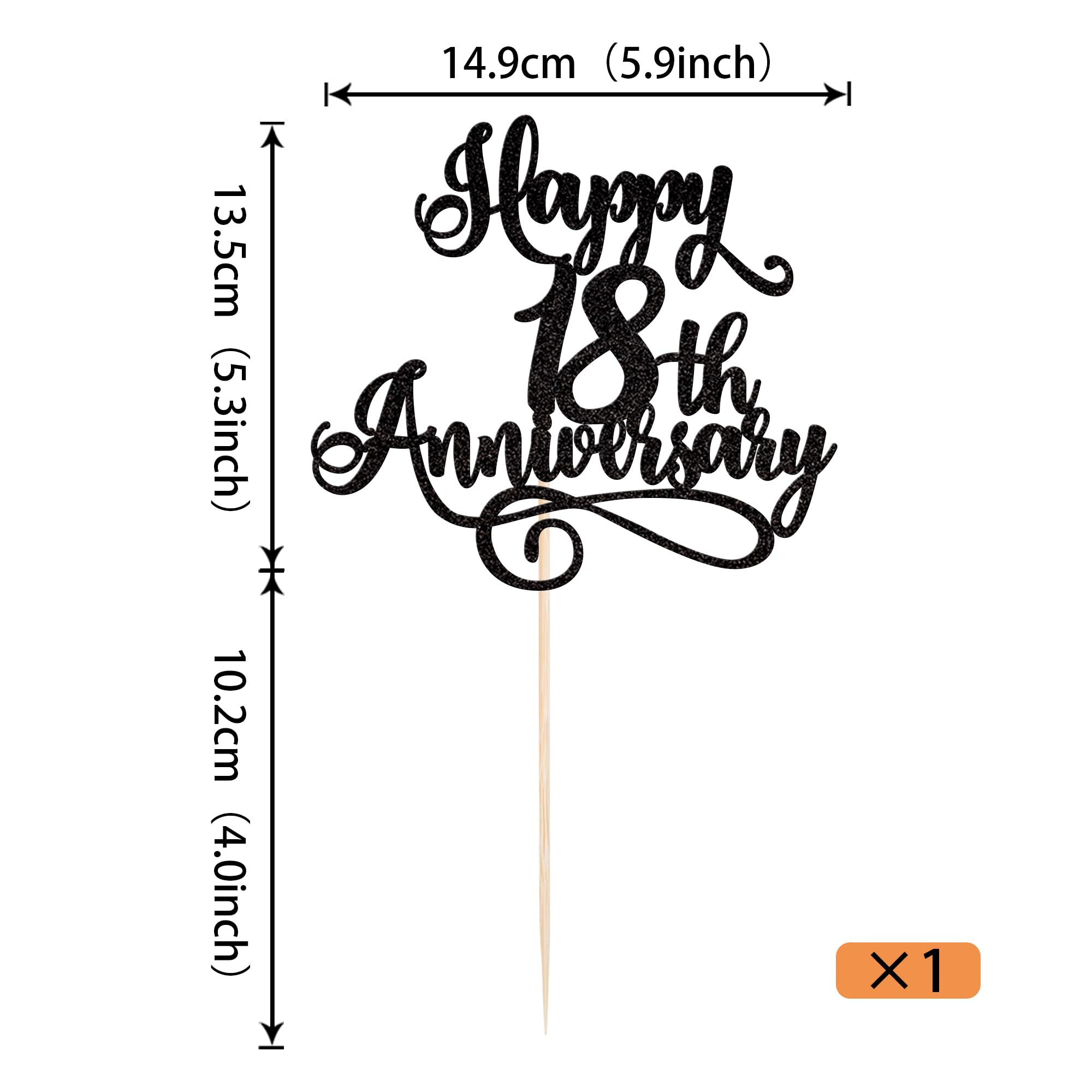 Rsstarxi 1 Pack Glitter 'Cheers to 18 Years' Cake Topper - Happy 18th Anniversary & Birthday Party Decorations (Black) - Perfect for Wedding Anniversaries, Milestone Birthdays & Celebration Cakes