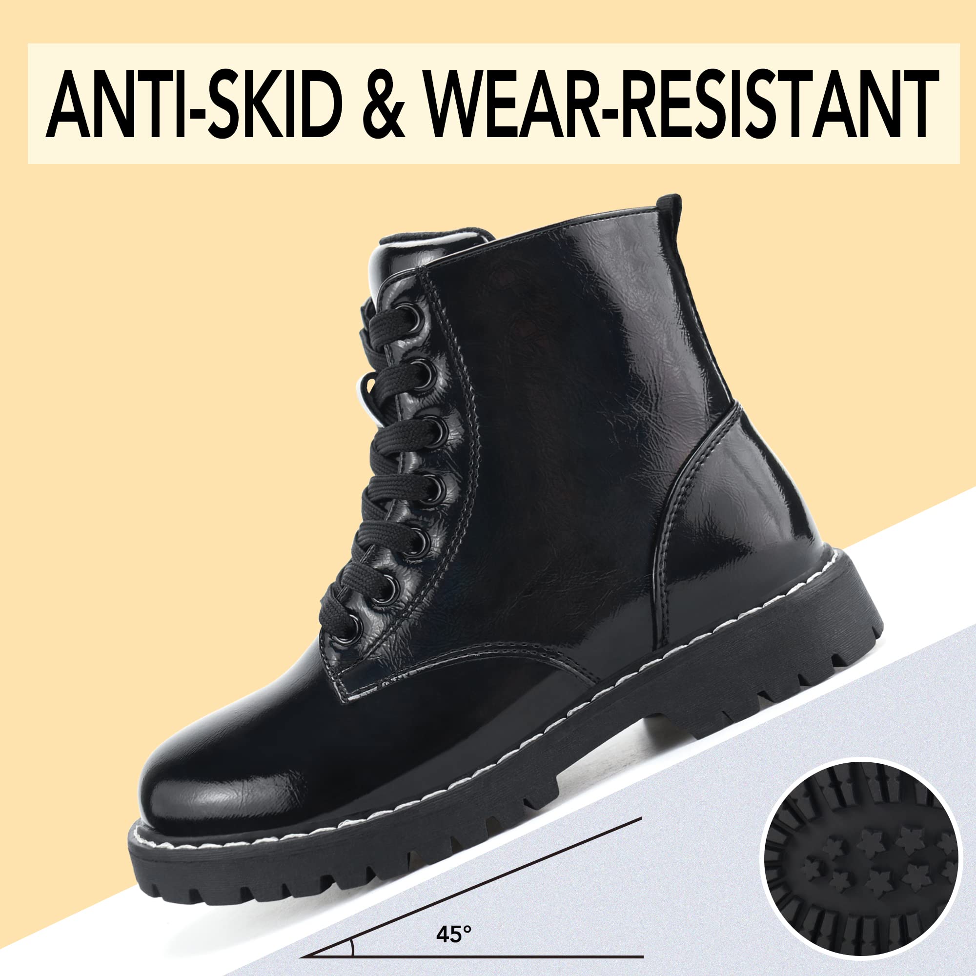 Firelli Kids Ankle Boots for Boys & Girls - Side Zipper & Lace Up Work Boots - Durable Combat Boots for School, Outdoor Play & Everyday Wear