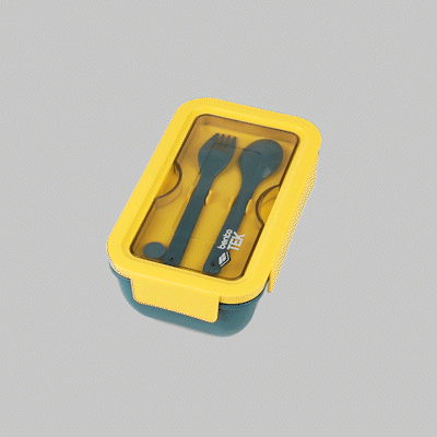 Bento Tek 29 oz BPA-Free Microwave Safe Lunch Box with Fork & Spoon - Blue & Yellow (7.75