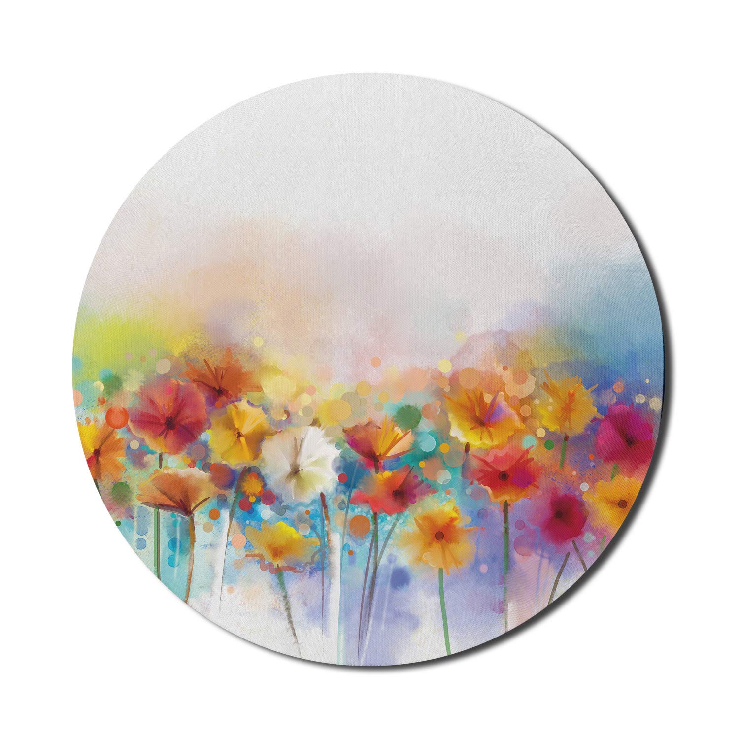 Ambesonne Floral Computer Mouse Pad - Gerbera Bouquet Textured Artisan Design, Non-Slip Thick Rubber Base, 8 Inch Round Gaming Mousepad in Red Orange - Perfect for Office, Home & Gaming Setup