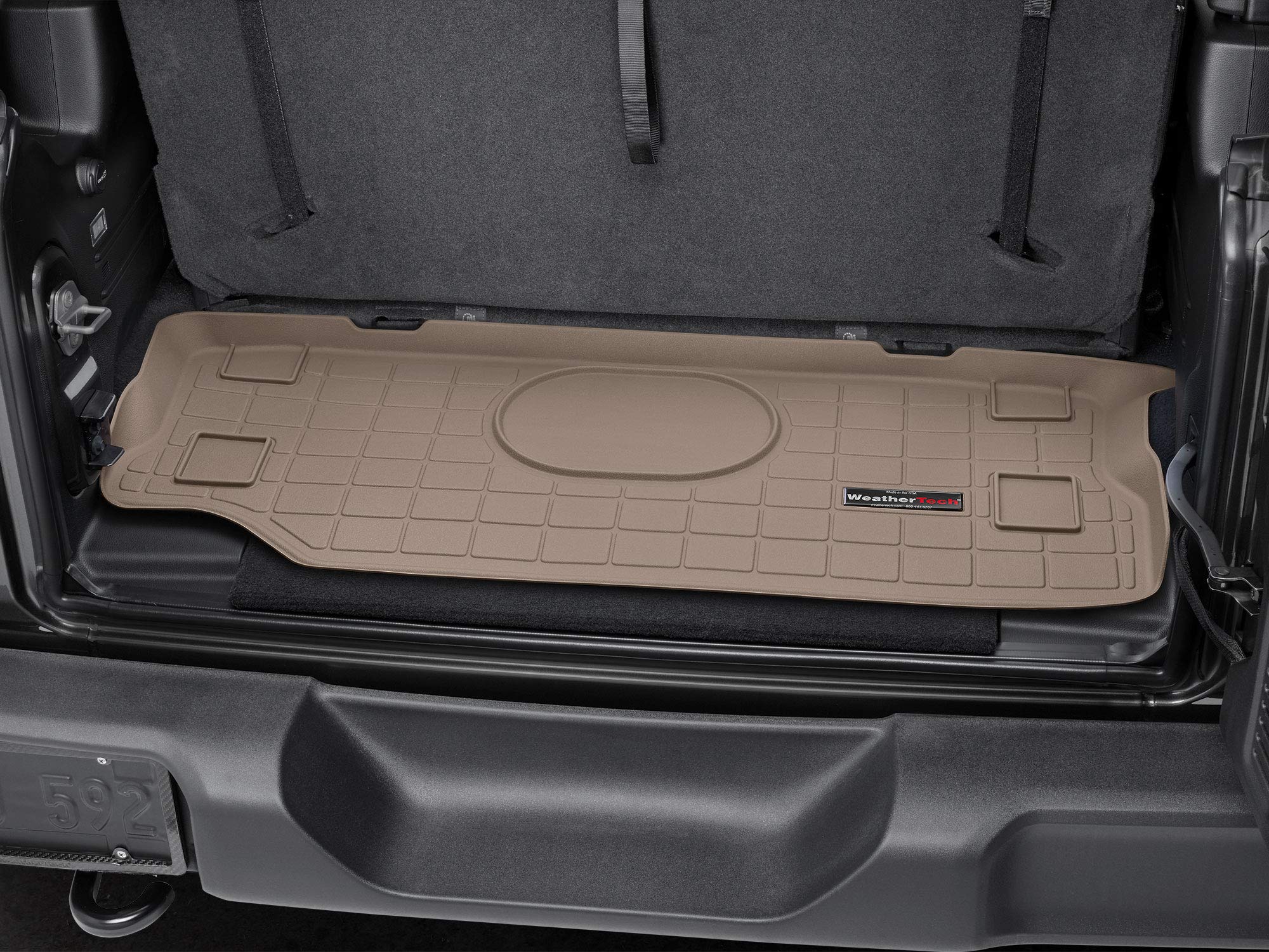 WeatherTech Cargo Trunk Liner for Jeep Wrangler 2-Door (2018-2024) - Custom Fit Behind 2nd Row, Tan (Model 411197) | All-Weather Protection for SUV Cargo Area | Perfect for Road Trips, Camping & Outdoor Adventures