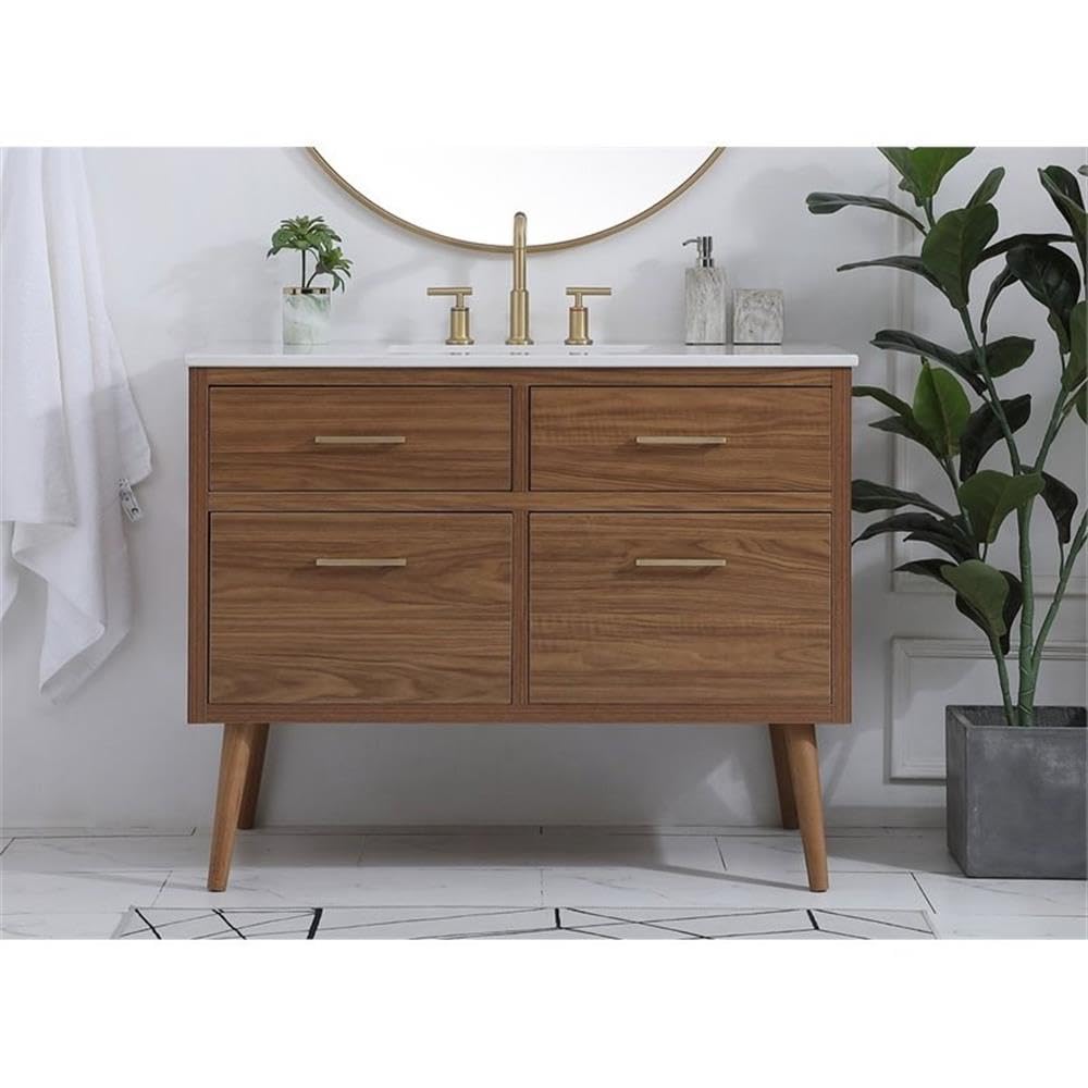 42 Inch Bathroom Vanity Cabinet with Sink - Elegant Walnut Brown Finish for Modern Bathroom & Kitchen Remodeling | Perfect for Small Space Bathrooms & Powder Rooms