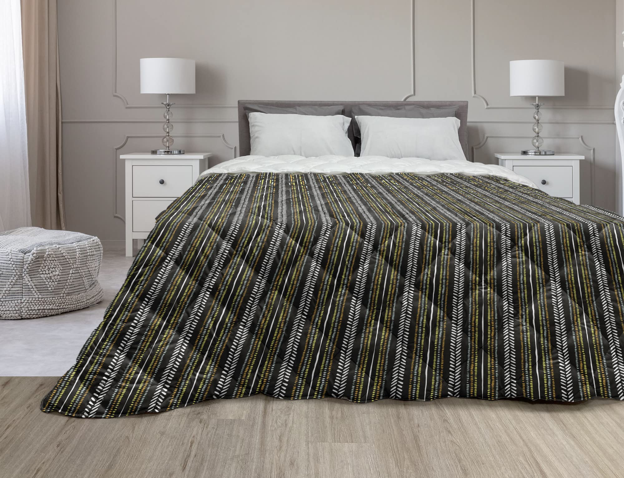 Ambesonne Abstract Down Alternative Comforter - Hand Drawn Tribal Style Stripes & Stitches Design, All Season Microfiber Quilt, Twin XL Size, Black Multicolor - Perfect for Bedroom Decor, Guest Rooms & Cozy Nights