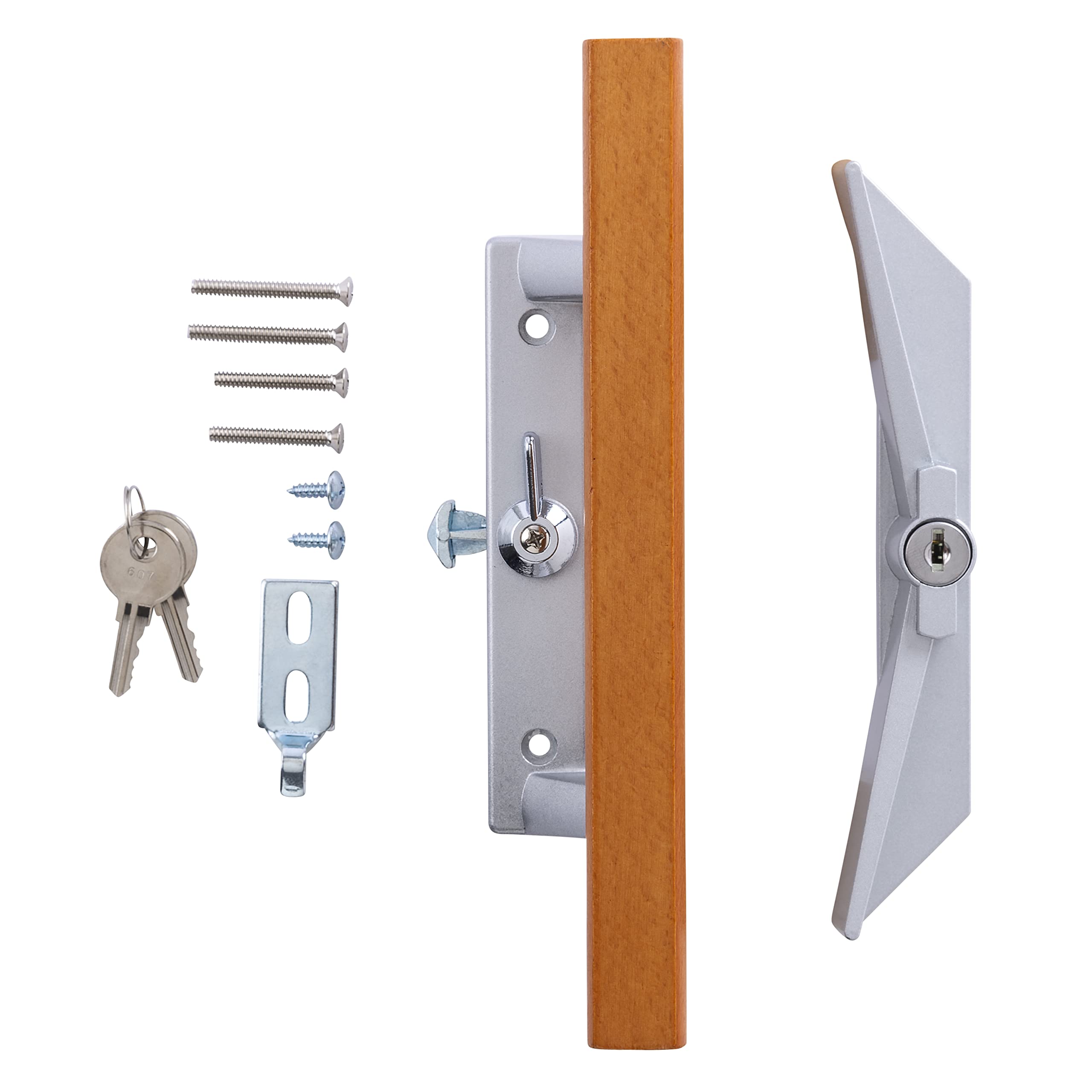 Wright Products Surface Mounted Keyed Sliding Patio Door Latch Set - Wood/Aluminum Grey Replacement Lock for Sliding Glass Doors | Secure Your Home & Enhance Patio Safety
