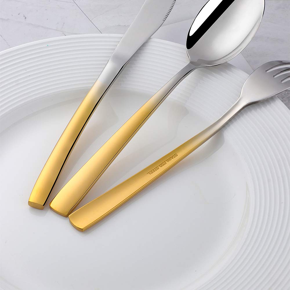 20-Piece Gold Silverware Dinnerware Set - BuyGo Stainless Steel Flatware Cutlery Set for 4, Elegant Golden Handle Utensils for Wedding, Home, Hotel & Restaurant Use - Perfect for Formal Dining, Dinner Parties & Special Occasions