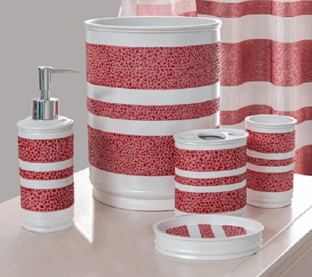 6-Piece Decorative Bathroom Accessory Set - Polyresin Soap Dispenser, Toothbrush Holder & More in Marquis Red - Perfect for Modern Bathroom Decor & Home Styling